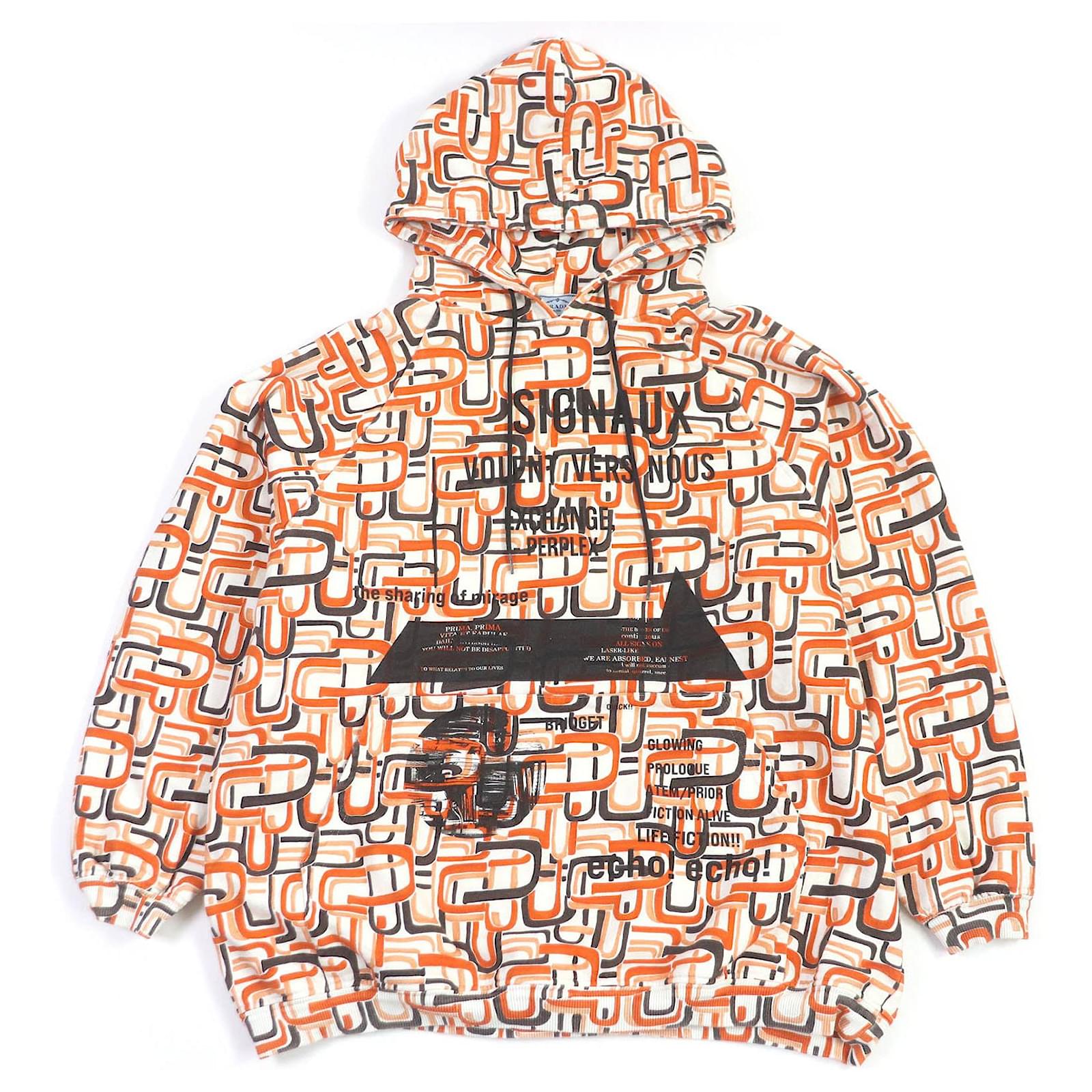 Prada Cotton Triangle Logo Pullover Hoodie M Orange