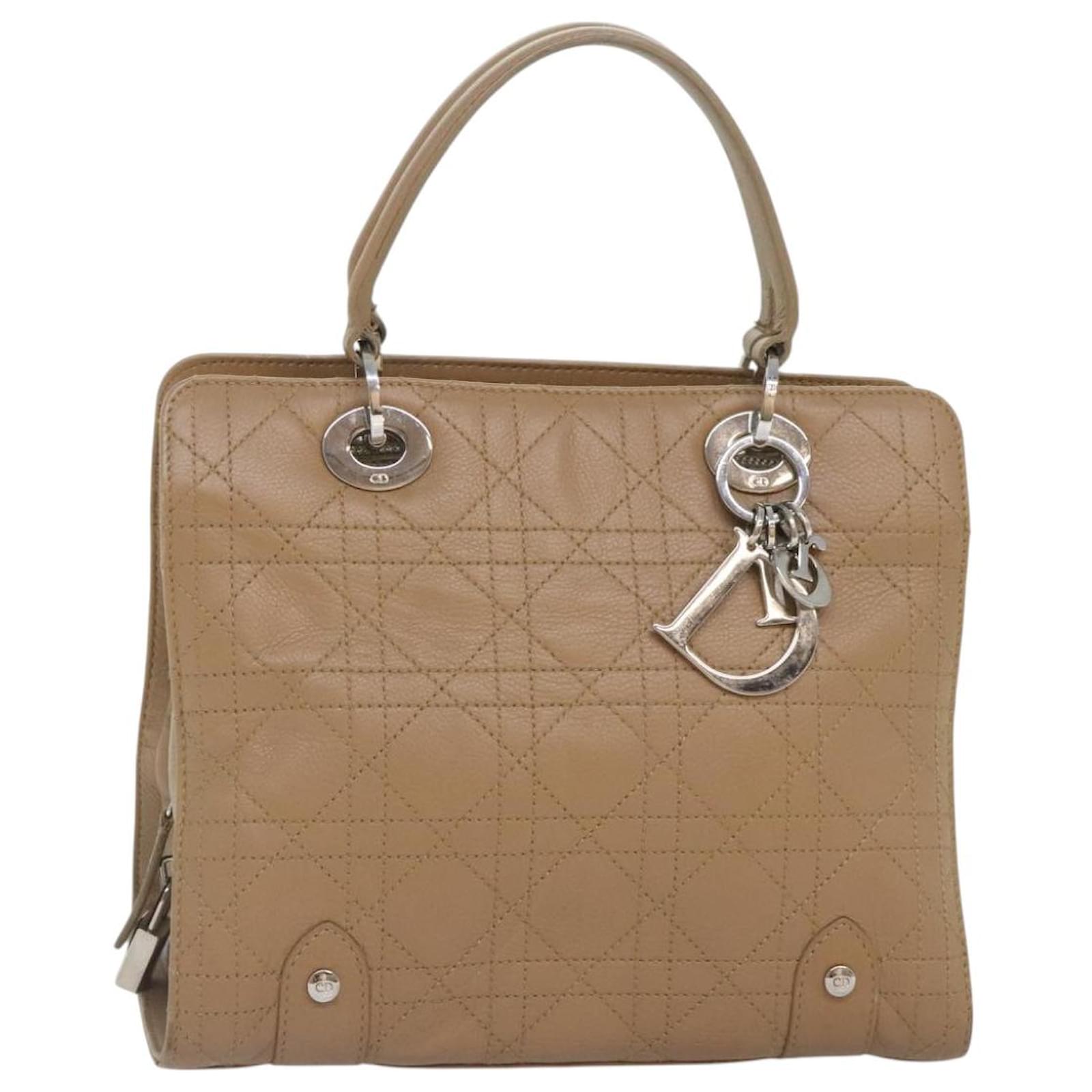 Christian Dior Lady Dior Canage Hand Bag Leather Beige Auth hk1676 ref.1745566 Joli Closet