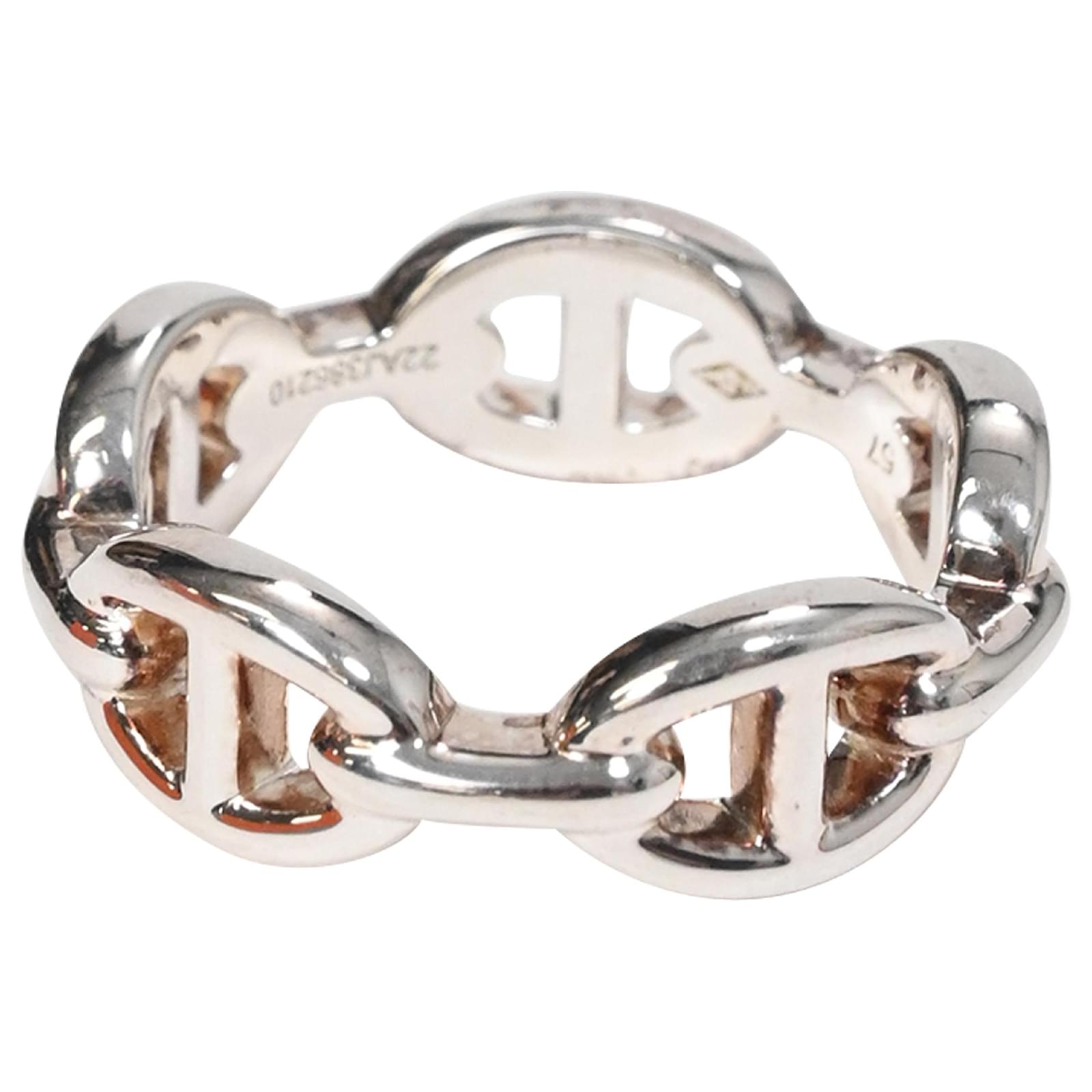 Hermès Chaine D'ancre Enchainee Ring Size 57 in Silver Metal