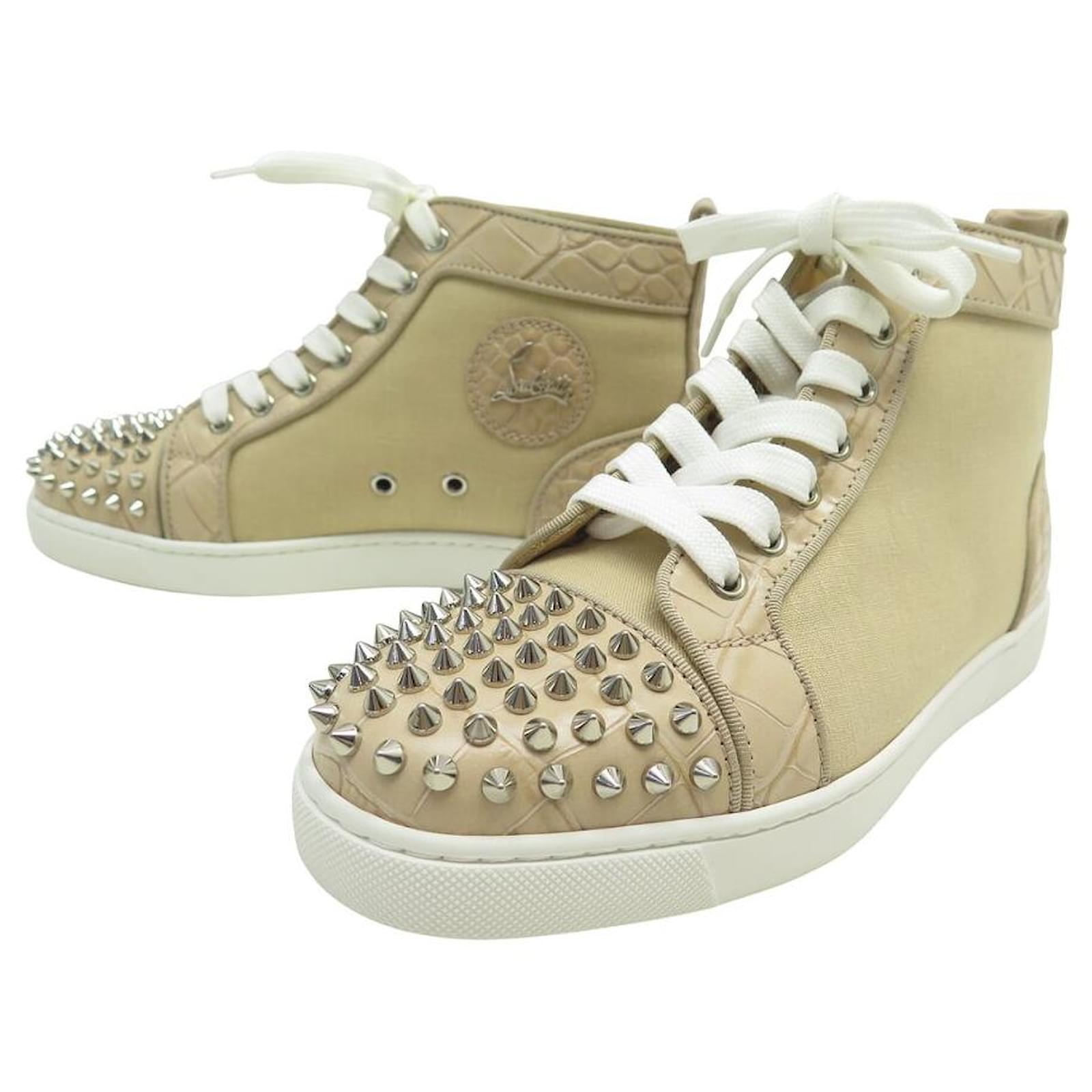 NEW CHRISTIAN LOUBOUTIN LOU SPIKE SNEAKERS 38 CANVAS LEATHER