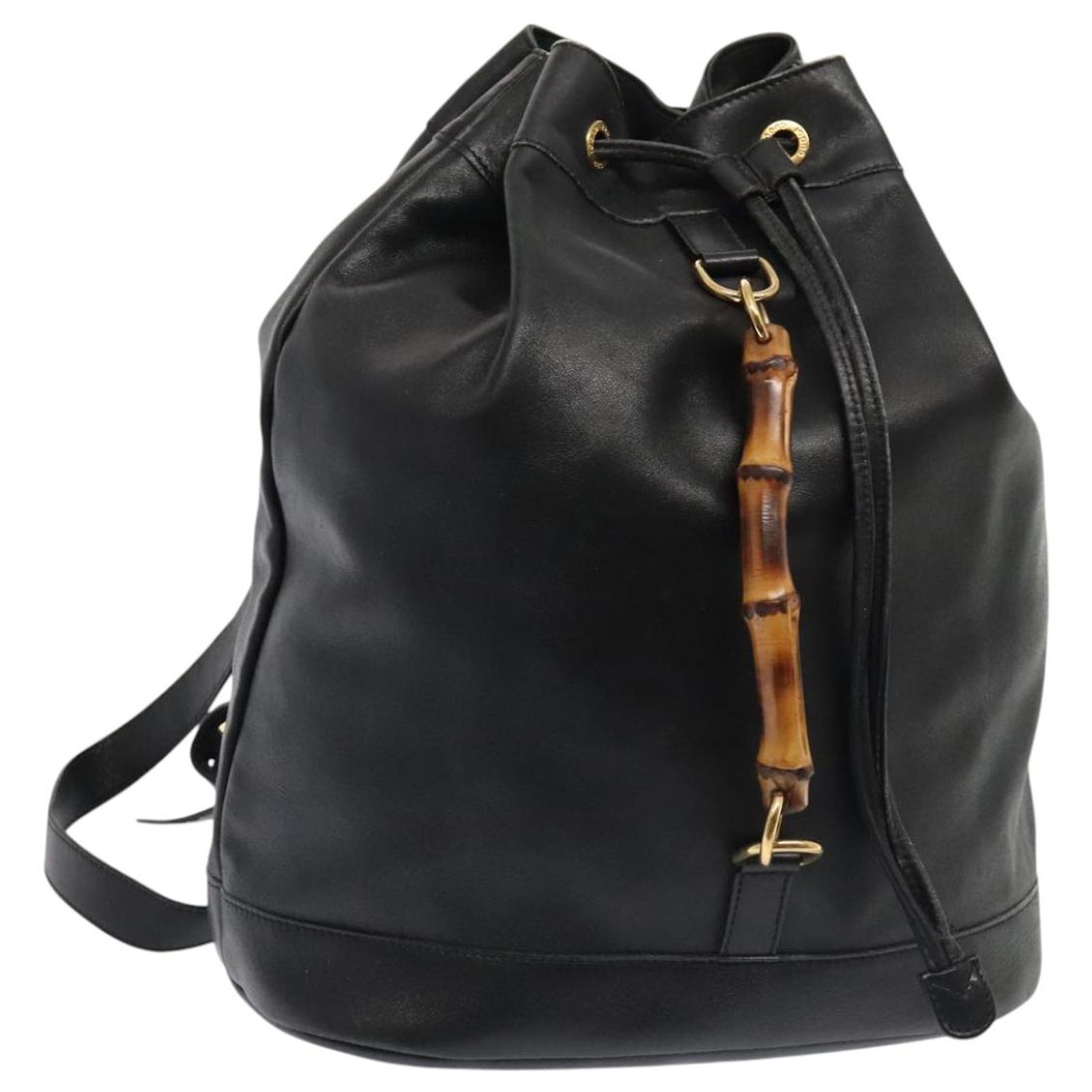 GUCCI Bamboo Backpack Leather Black Gold 003 2855 0043 0  display picture 1