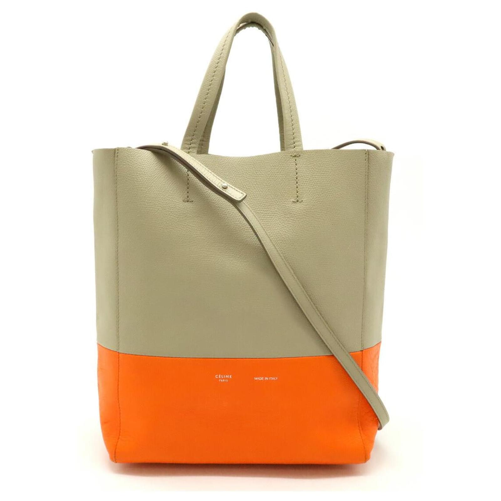 Céline Celine Leather Vertical Cabas Small Tote Bag Brown Beige