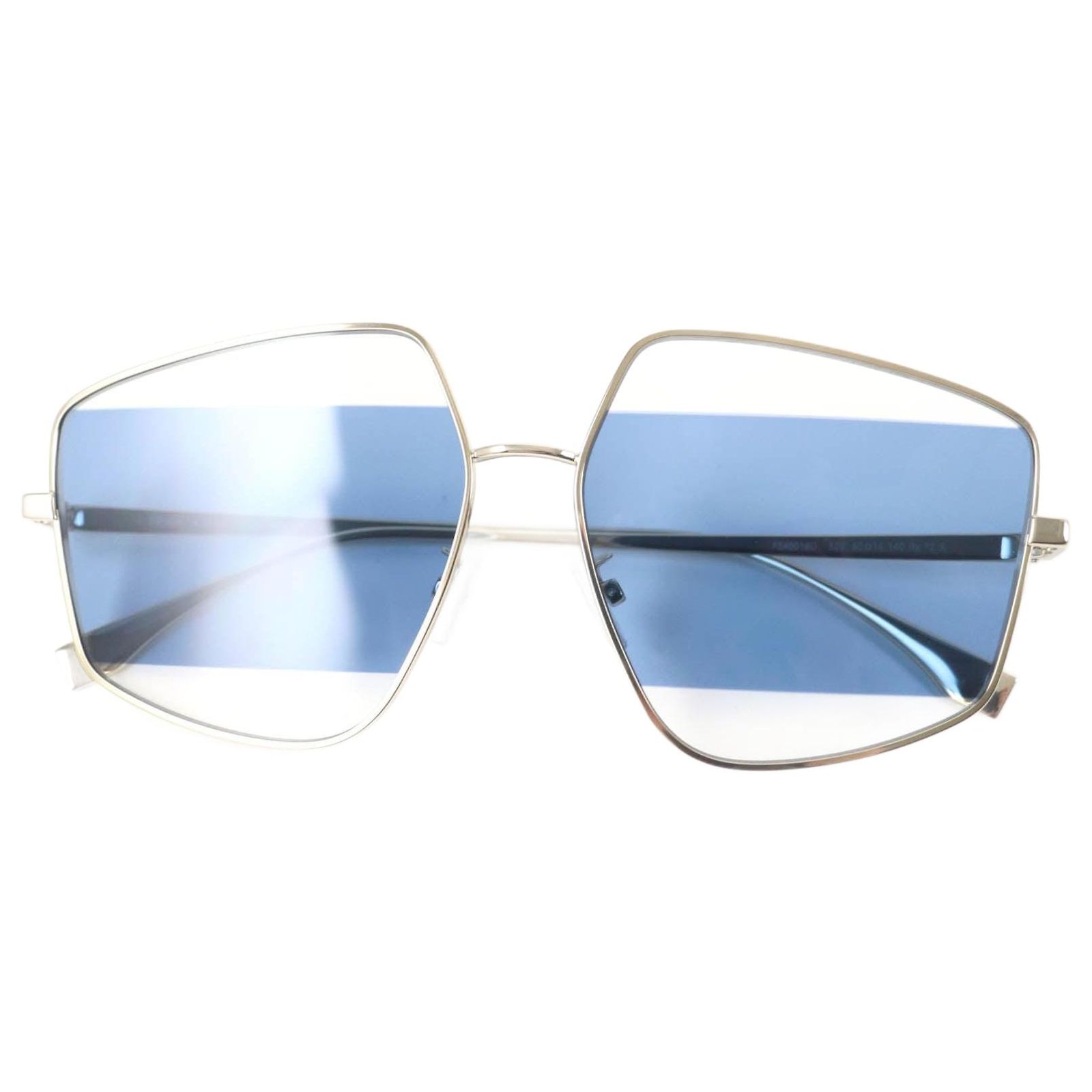 Fendi Silver Sunglasses with Blue Case Fendi Exotic Aviator Sunglasses Metal Frame Blue Gradient  main image 4