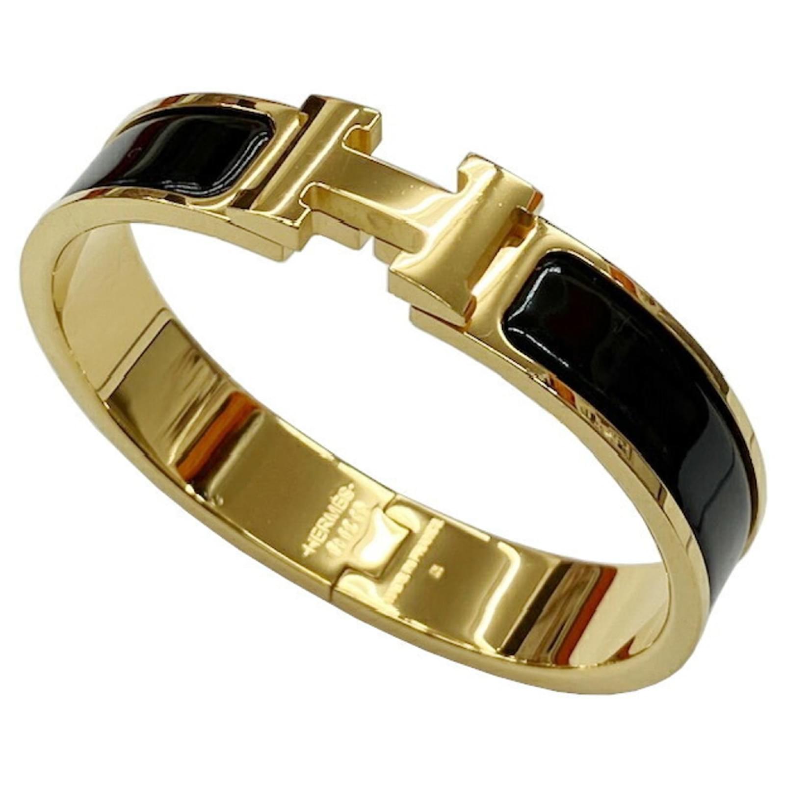 Hermès Hermes Click Clack Black H Bangle Bracelet Golden ref