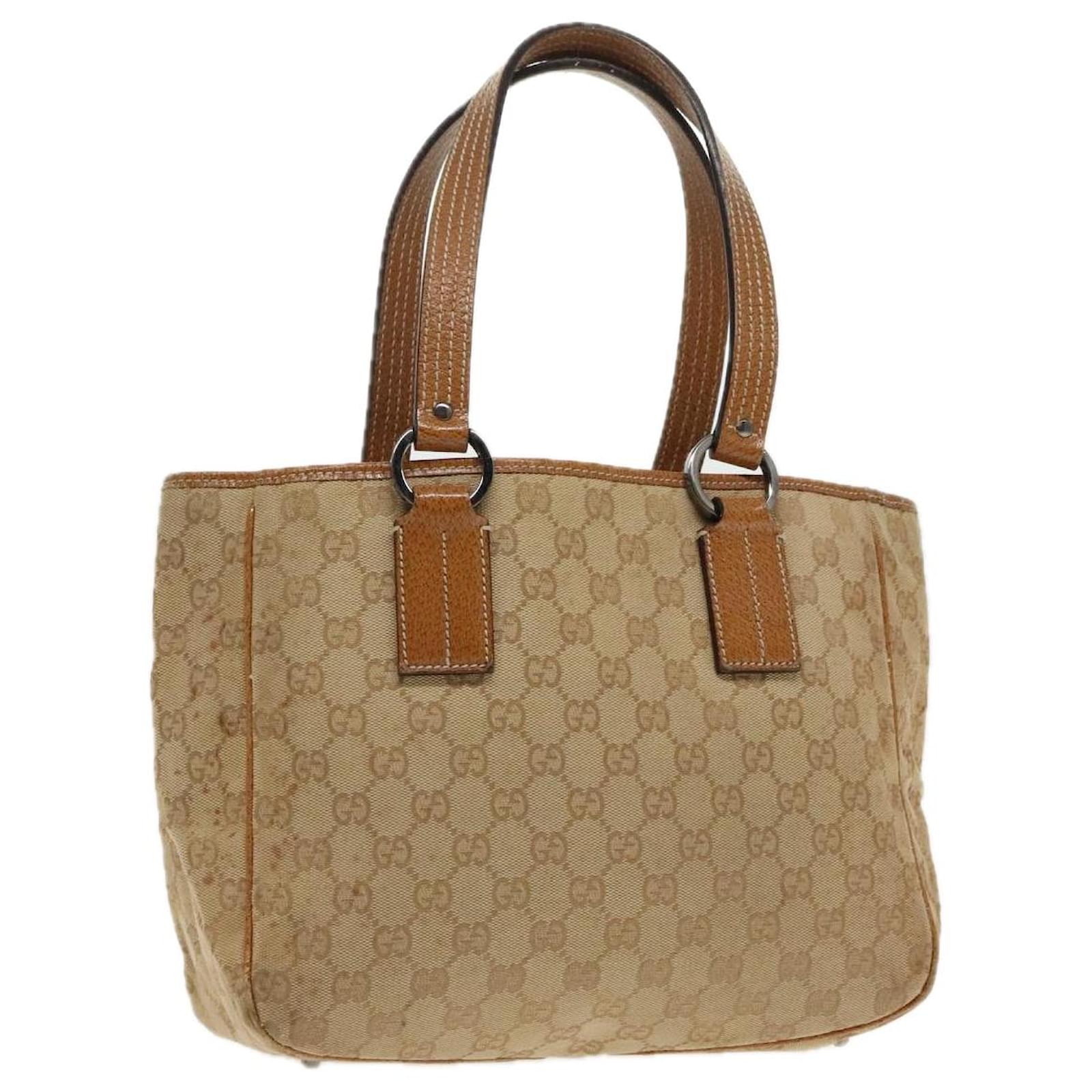 GUCCI GG Canvas Hand Bag Brown Silver 113019 3444 Auth 94718