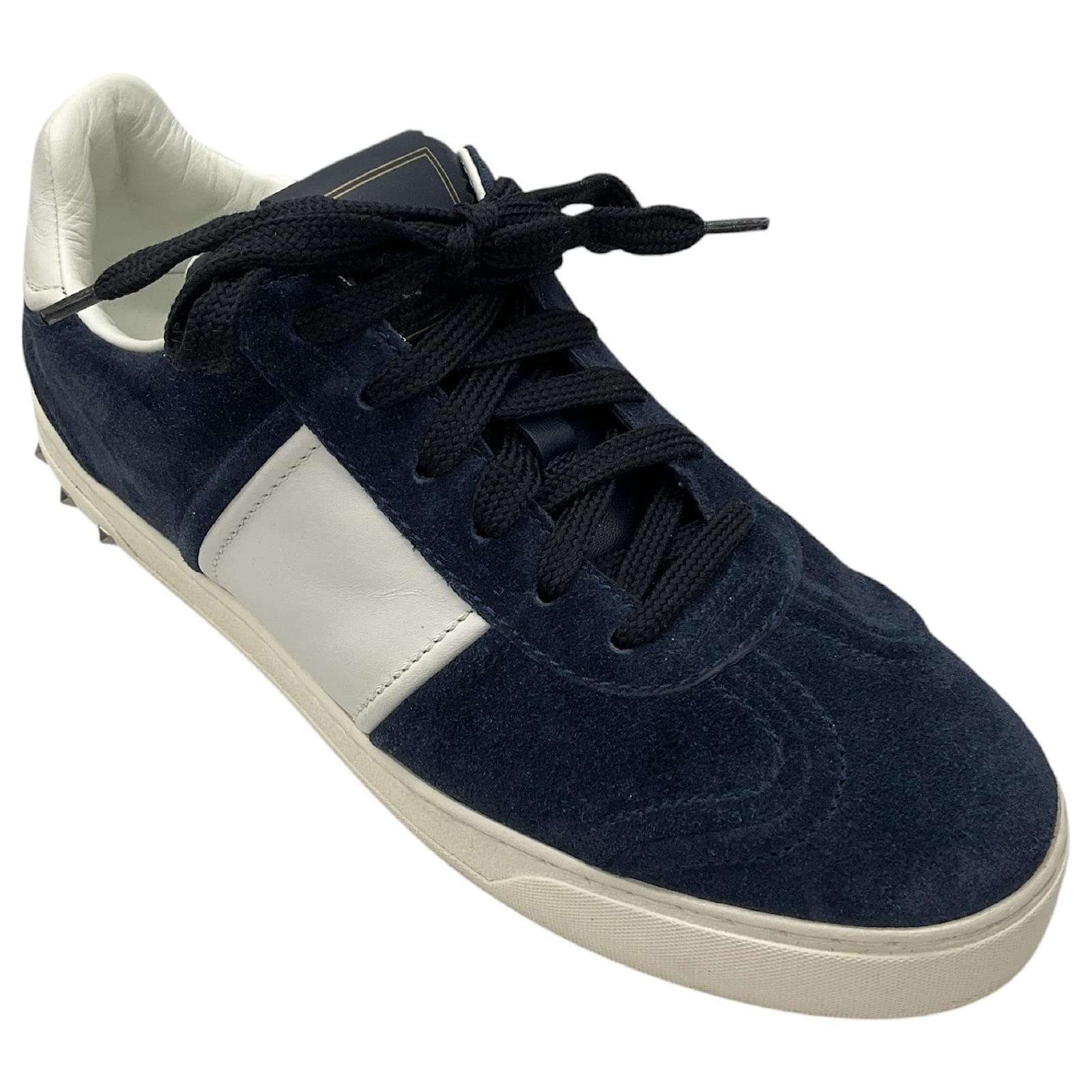 Valentino Navy Blue White Suede Fly Crew Sneakers