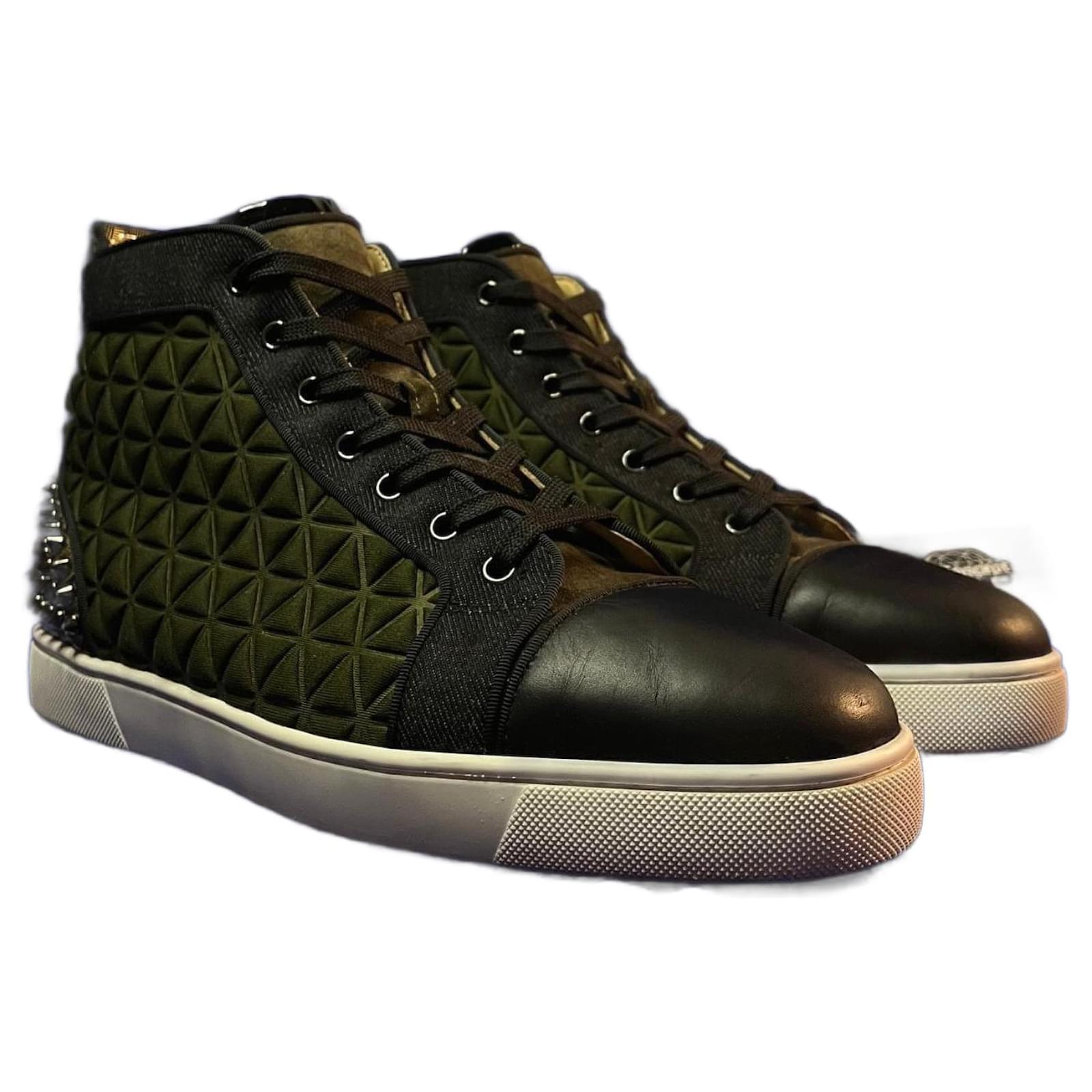 Christian Louboutin Men s High Top Trainers 44 Black Red Dark green Leather ref.1751145 Joli Closet