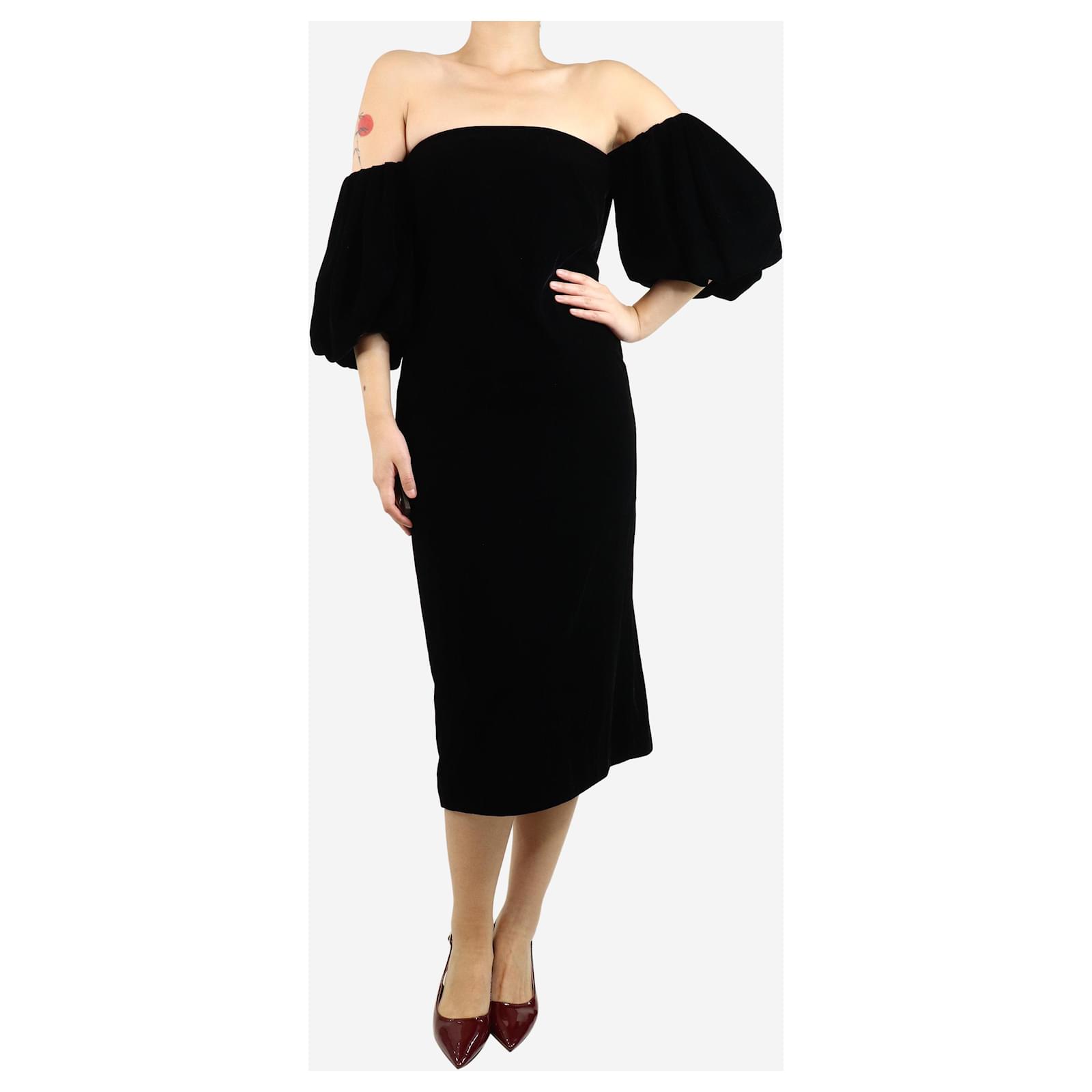 Elizabeth And James Black off-shoulder velvet midi dress size UK