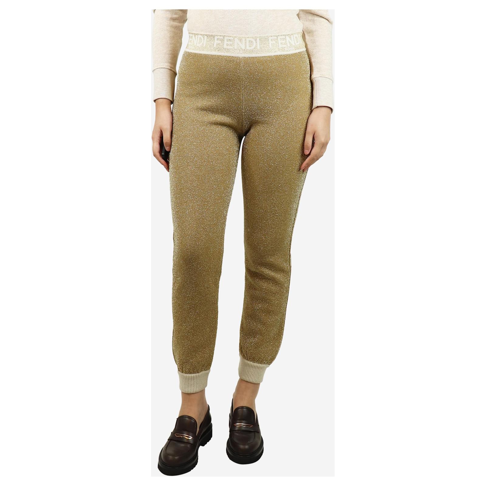 Fendi Gold metallic wool track trousers size UK Golden ref