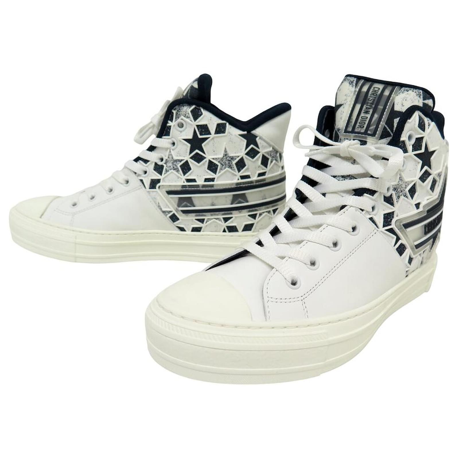 NINE DIOR SHOES BASKETS WALK N DIOR STAR KCK330SZC29W395 39.5 SHOES White Leather ref.1752646 Joli Closet