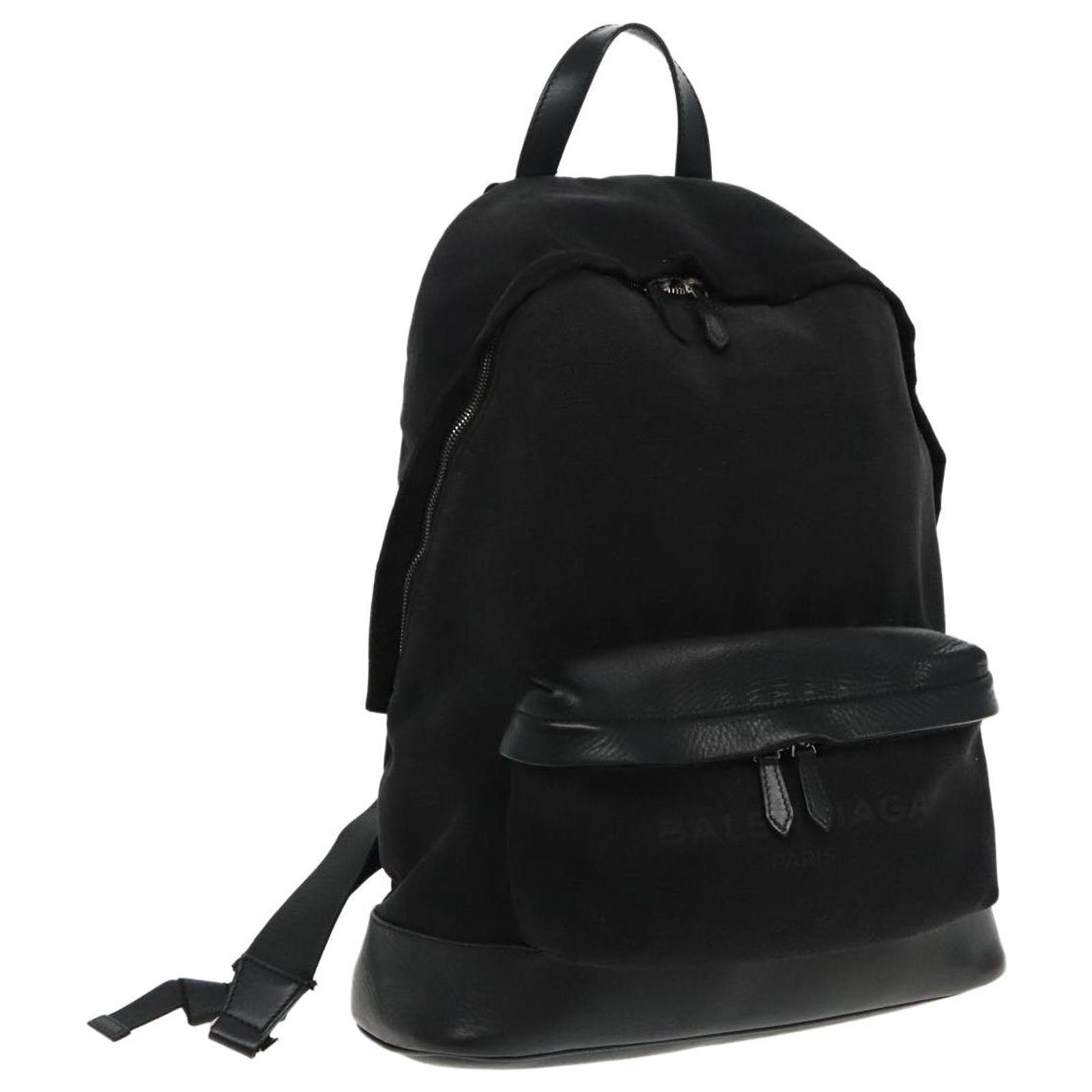 BALENCIAGA Backpack Canvas Leather Black Silver 392007 Auth 
