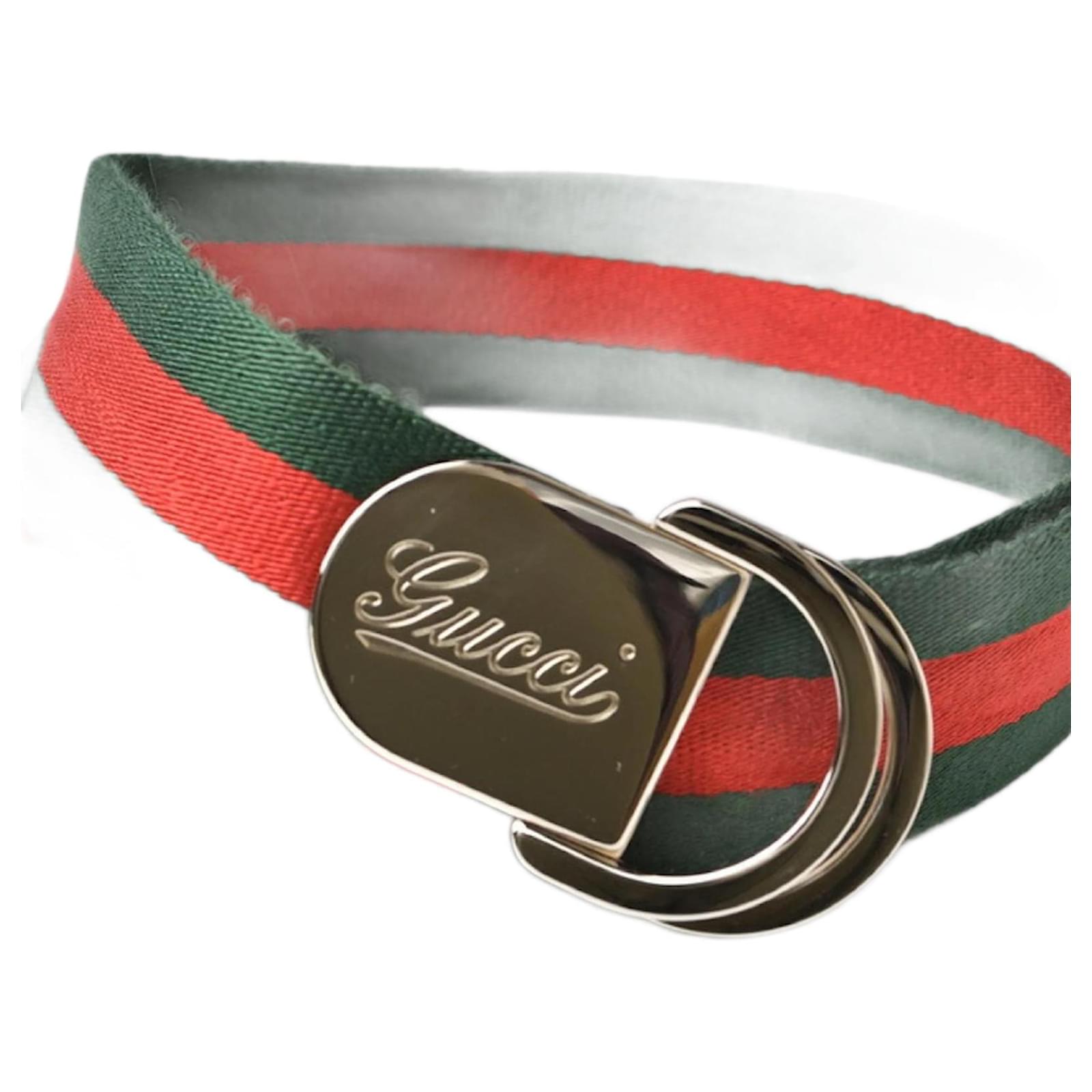 GUCCI グリーンレッドストライプ ベルト 85-34 GGキャンバス グッチ ベルト サイズ85 メンズ/レディース GUCCI