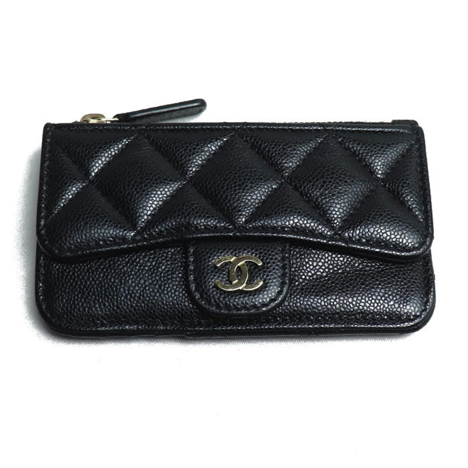 CHANEL Matelassé Coin Case Chanel Matelasse Classic Zip Card Case Coin Black Leather