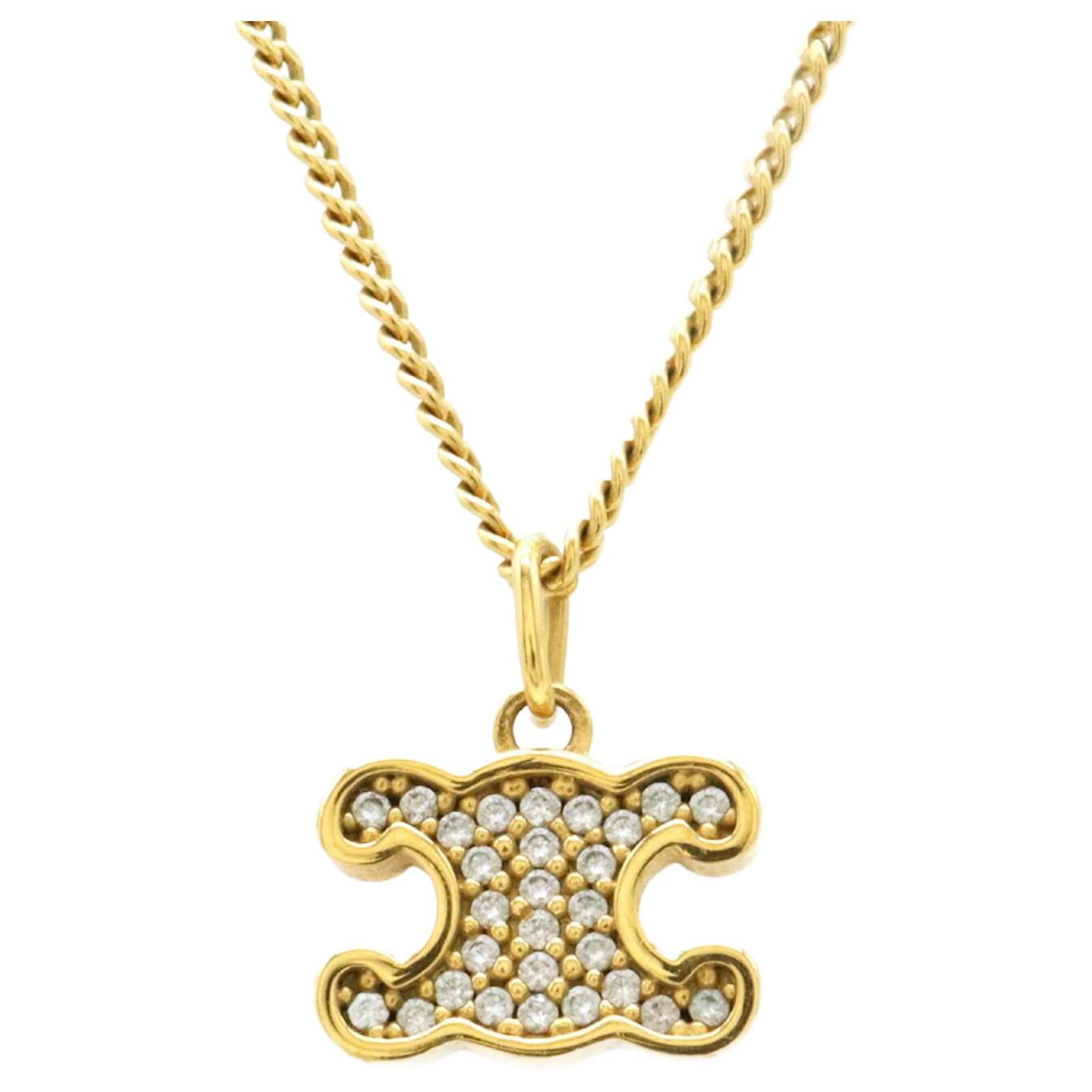 【CELINE】Celine Triomphe Trio Necklace【ランク：Ｓ】 Three Diamond Necklace | Classic in 14K Gold – Opreshyne