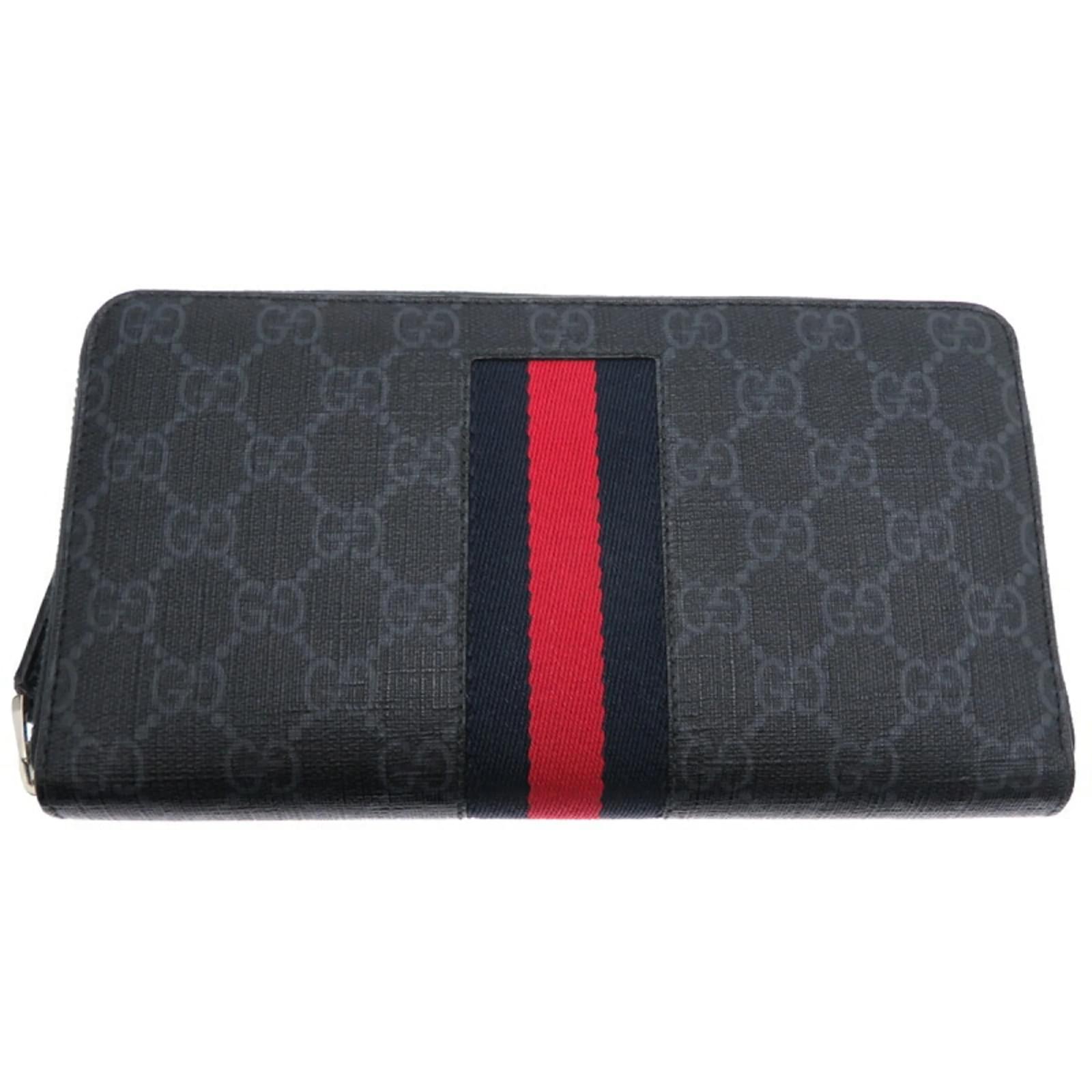Gucci Shelly Line Long Wallet Black Leather Cloth ref.1755908