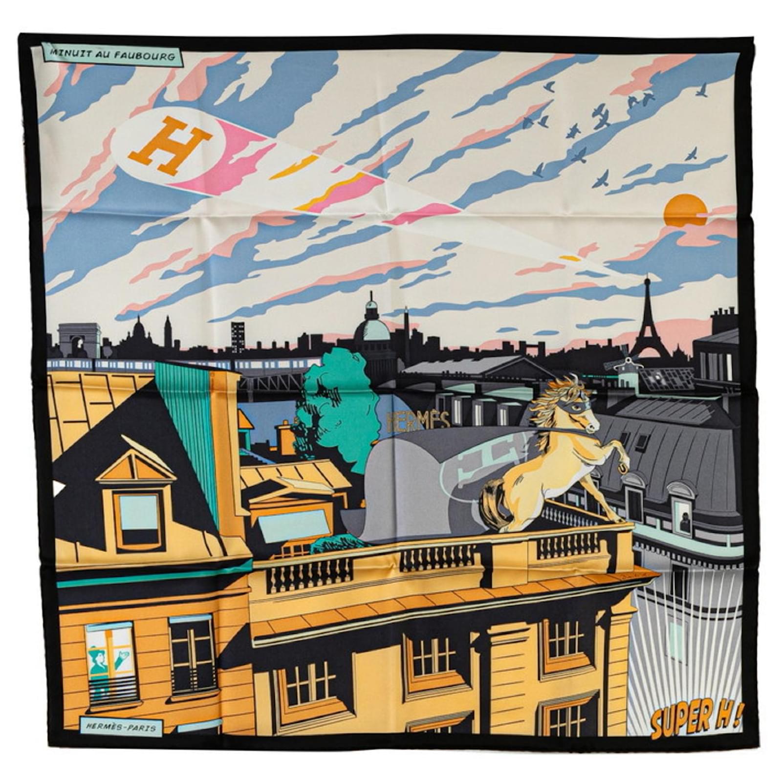 Hermès Hermes Carre 70 MINUIT AU FAUBOURG Scarf Black