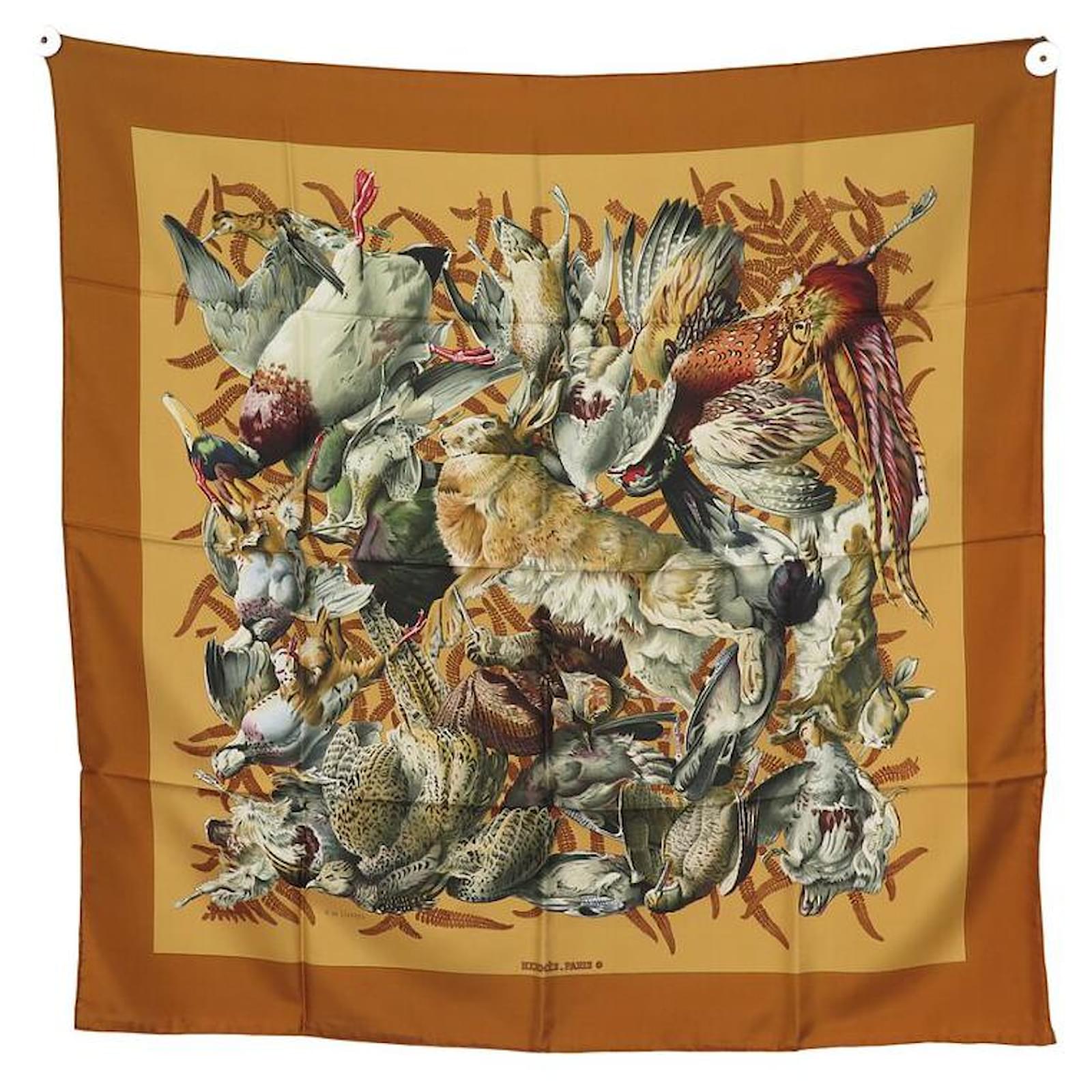 HERMES スカーフ・カレ90 HENRI DE LINARES HERMES エルメス スカーフ カレ90 CARRE カーキ×ブラウン シルク