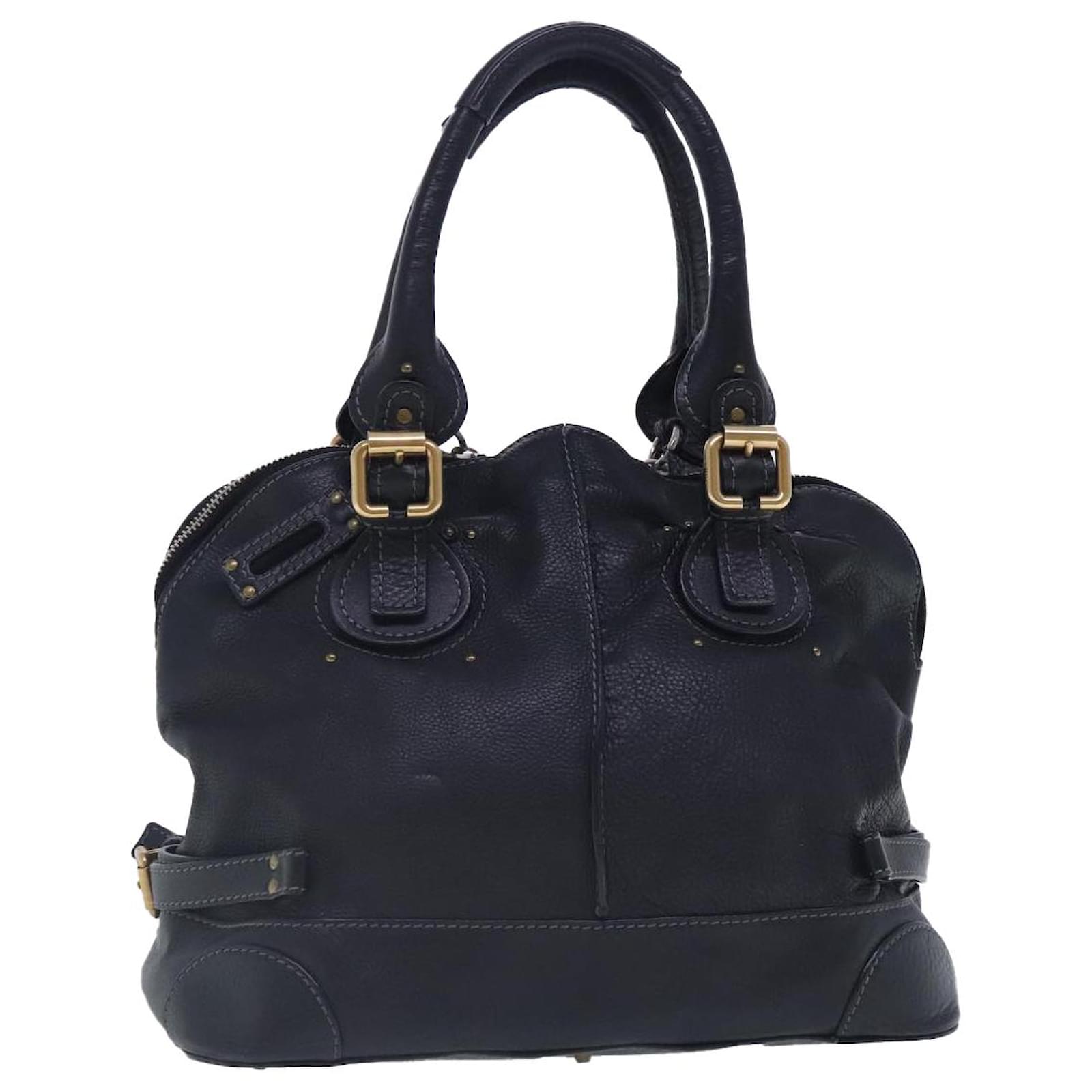 Chloé Chloe Paddington Hand Bag Leather Black Gold Silver Auth 