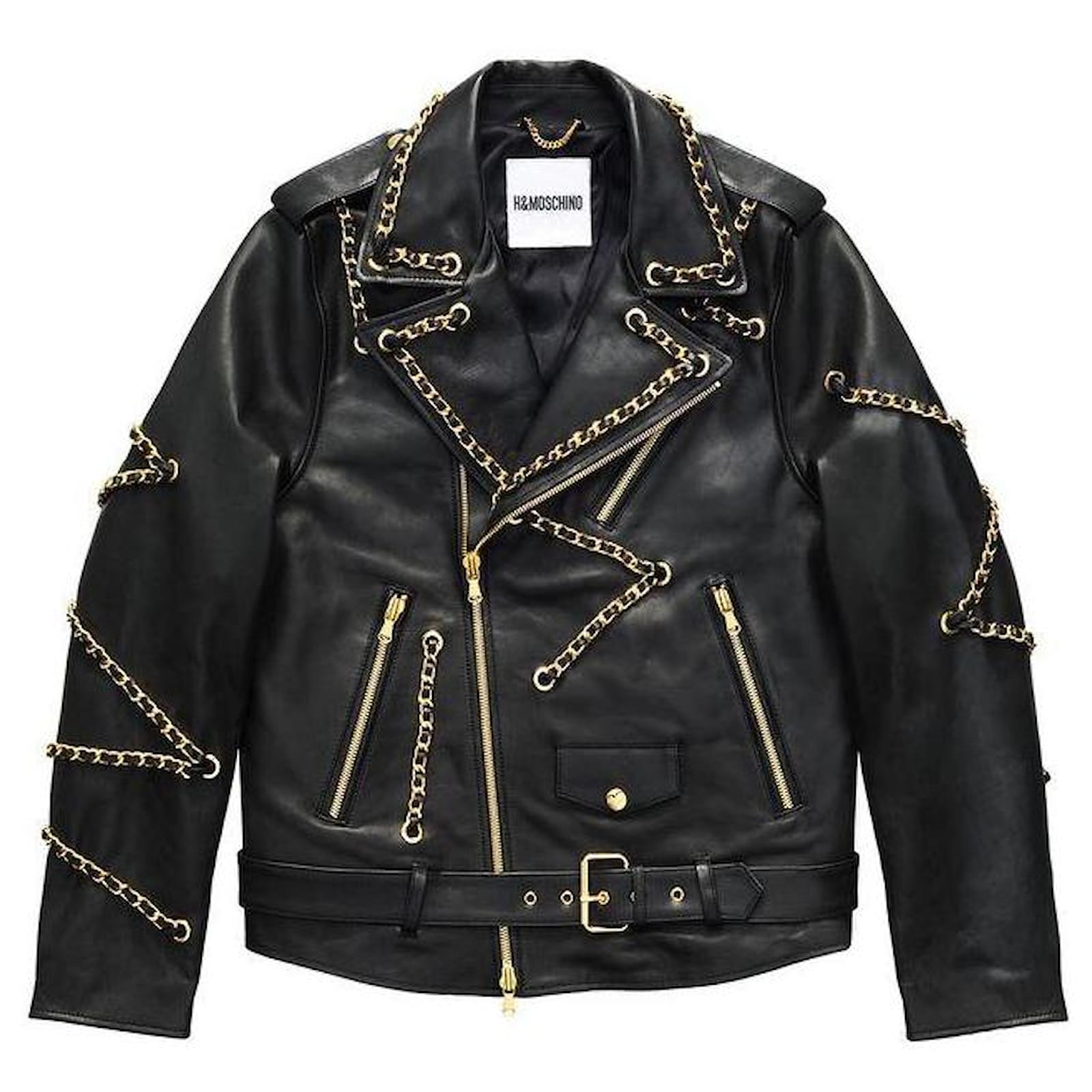 【新品】即完売 H & MOSCHINO  レザージャケット　チェーン Moschino For H&M Genuine Leather Chain Detail Biker Jacket