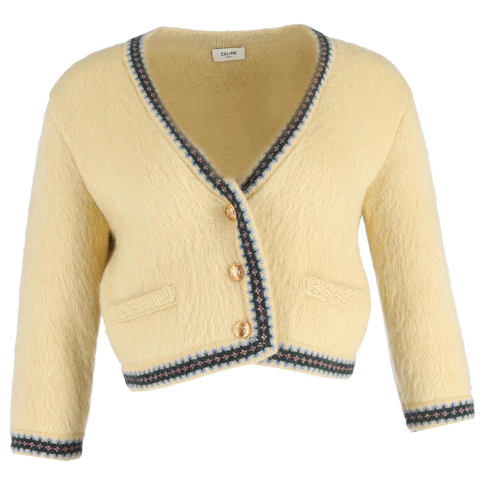 Céline Celine Cropped Cardigan in Yellow Mohair Wool ref.1759084