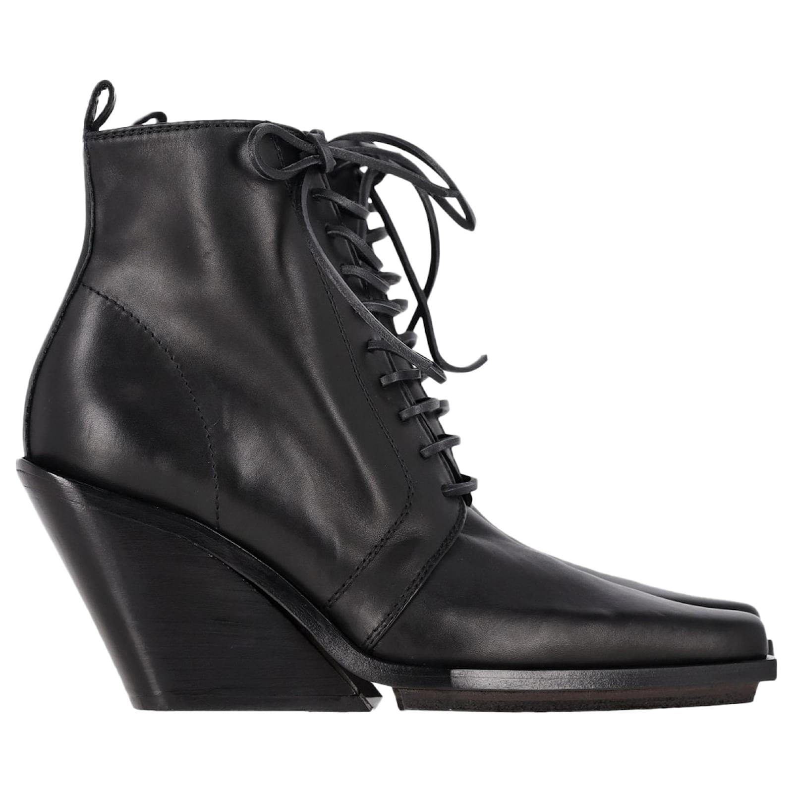 Ann Demeulemeester Lace Up Wedge Ankle Boots in Black Leather ref.1759087 Joli Closet