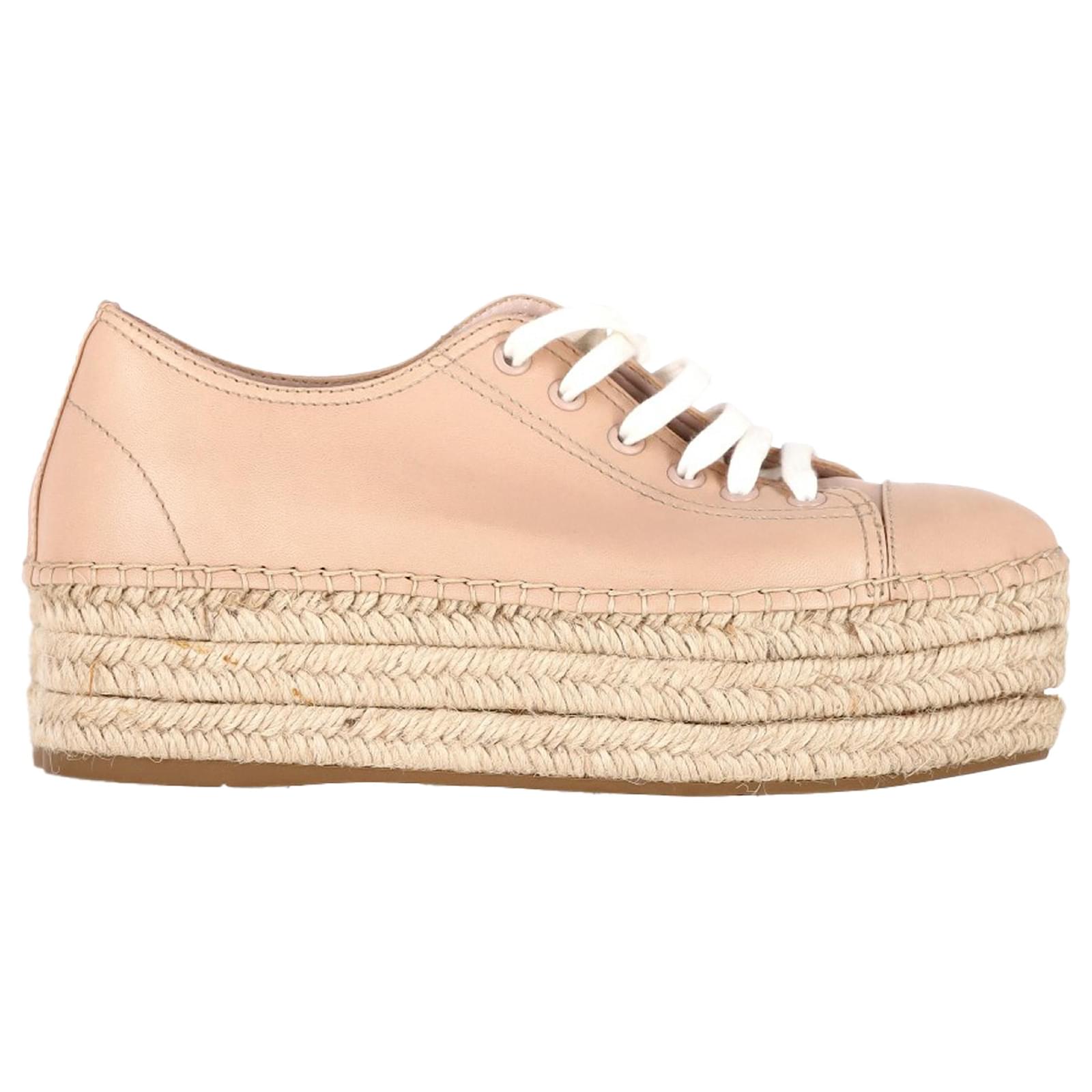 Miu Miu Espadrille Platform Sneakers in Pastel Pink Leather ref