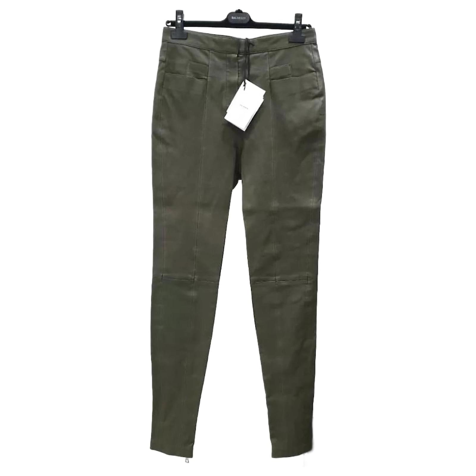 NWT Balmain Khaki Leather Slim Pants Joli Closet