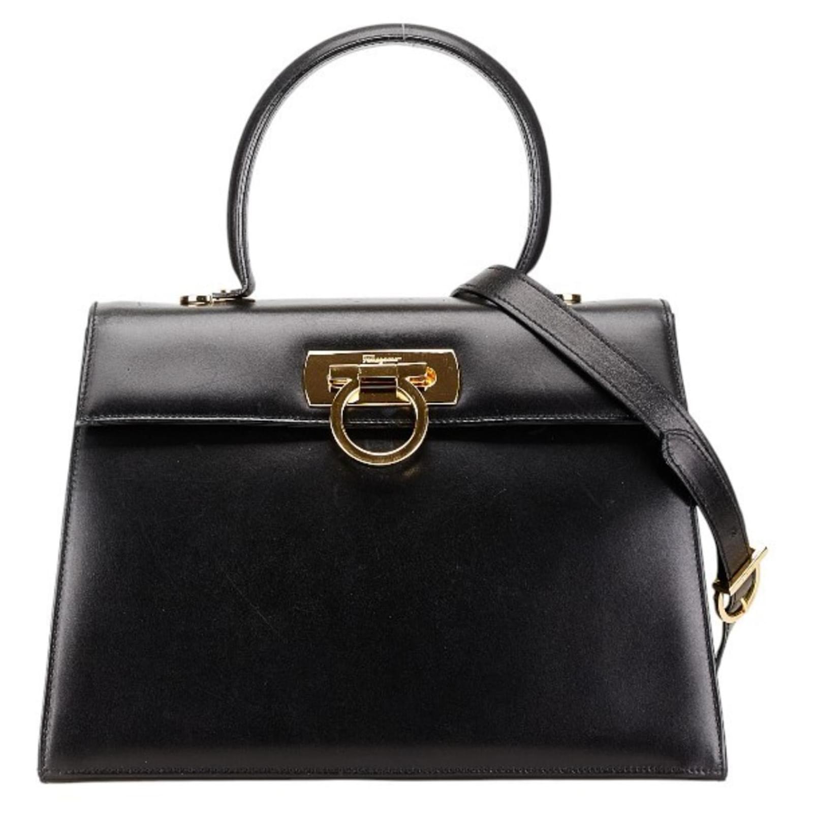 Salvatore Ferragamo Gancini Handbag Black Leather ref