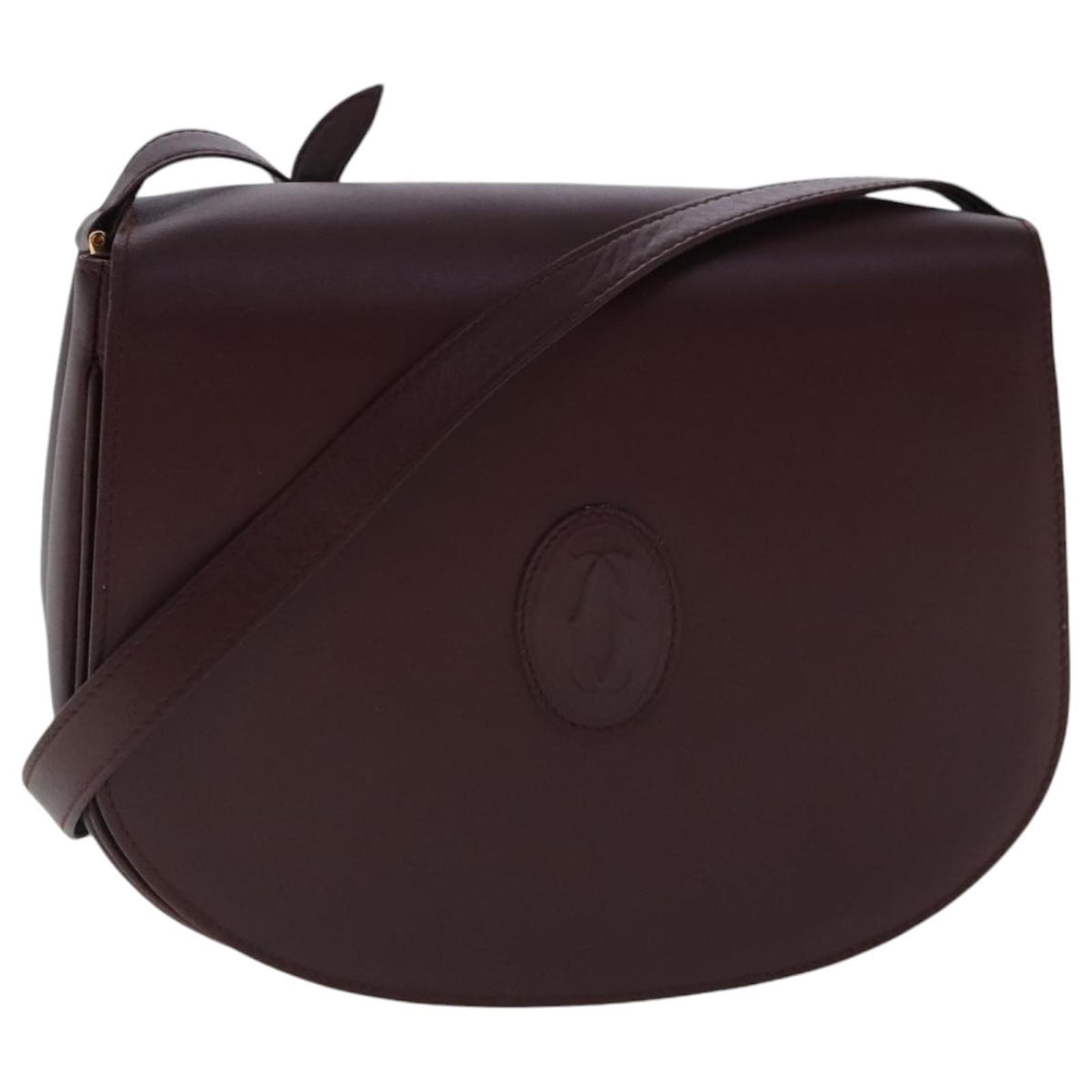 CARTIER Shoulder Bag Leather Red Gold Auth bs19184 Golden ref