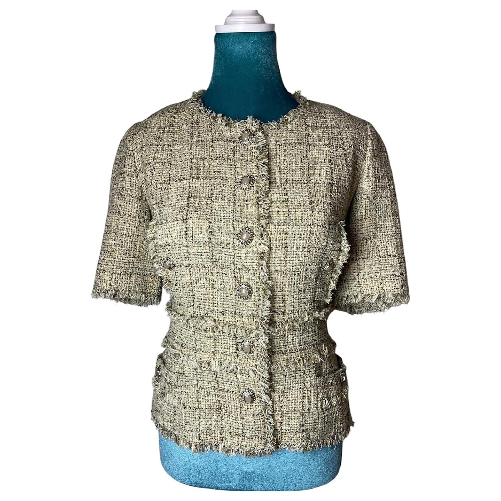 Chanel 10P Runway Beige Gold Lesage Tweed Jacket FR 44 Golden