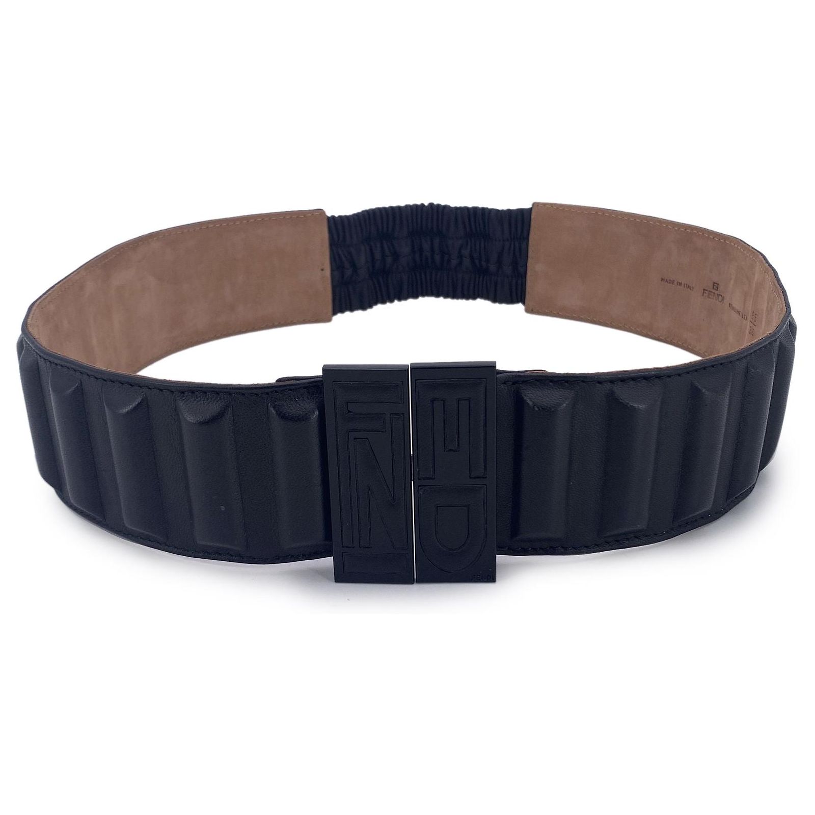 Fendi Black Leather Elastic Logo Buckle Wide Belt Size 85/34  display picture 2