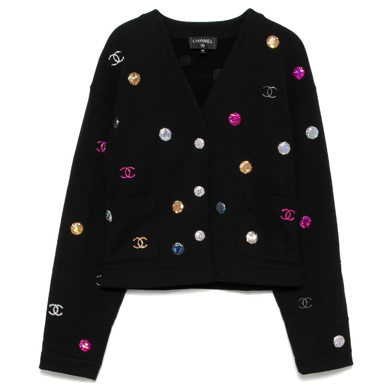 CHANEL Black cotton cardigan with multicolored jewels size 36 in