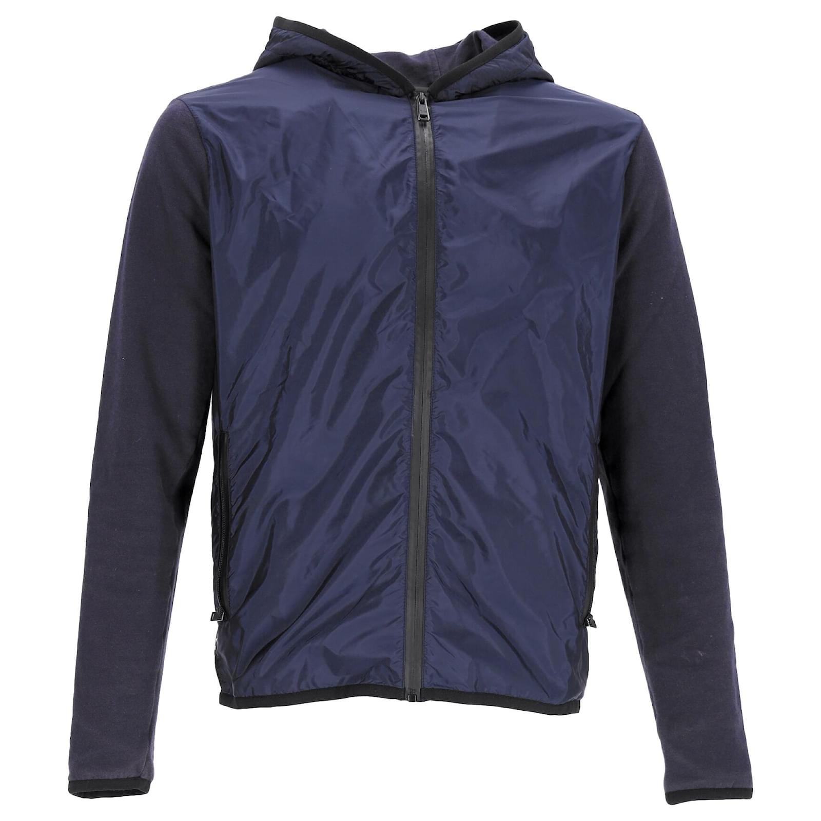 【Prada】 Navy Zipped Jacket Prada Zipped Hoodie in Navy Blue Cotton and Nylon ref.1766509