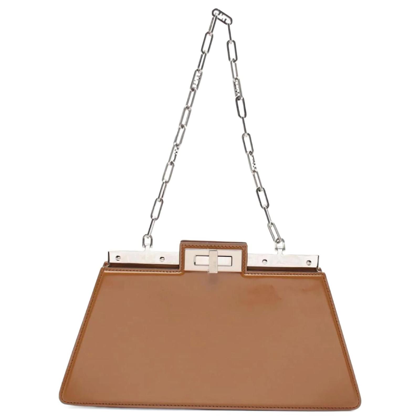 Fendi Peekaboo Cut Medium Shoulder Bag Brown Leather ref