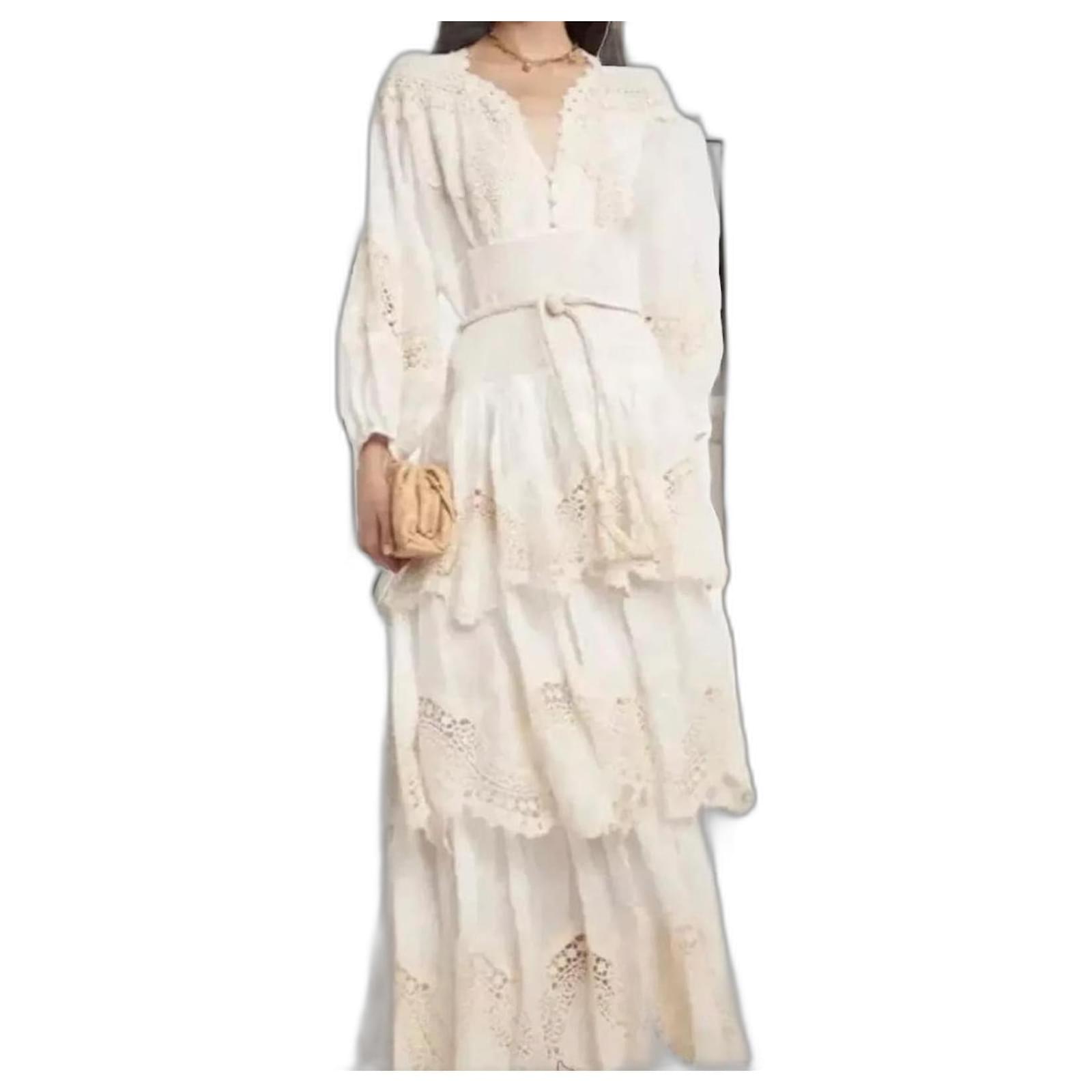 Zimmermann Crocheted lace-trimmed tiered Visit ramie-gauze maxi dress Beige  Linen ref.1784556 - Joli Closet