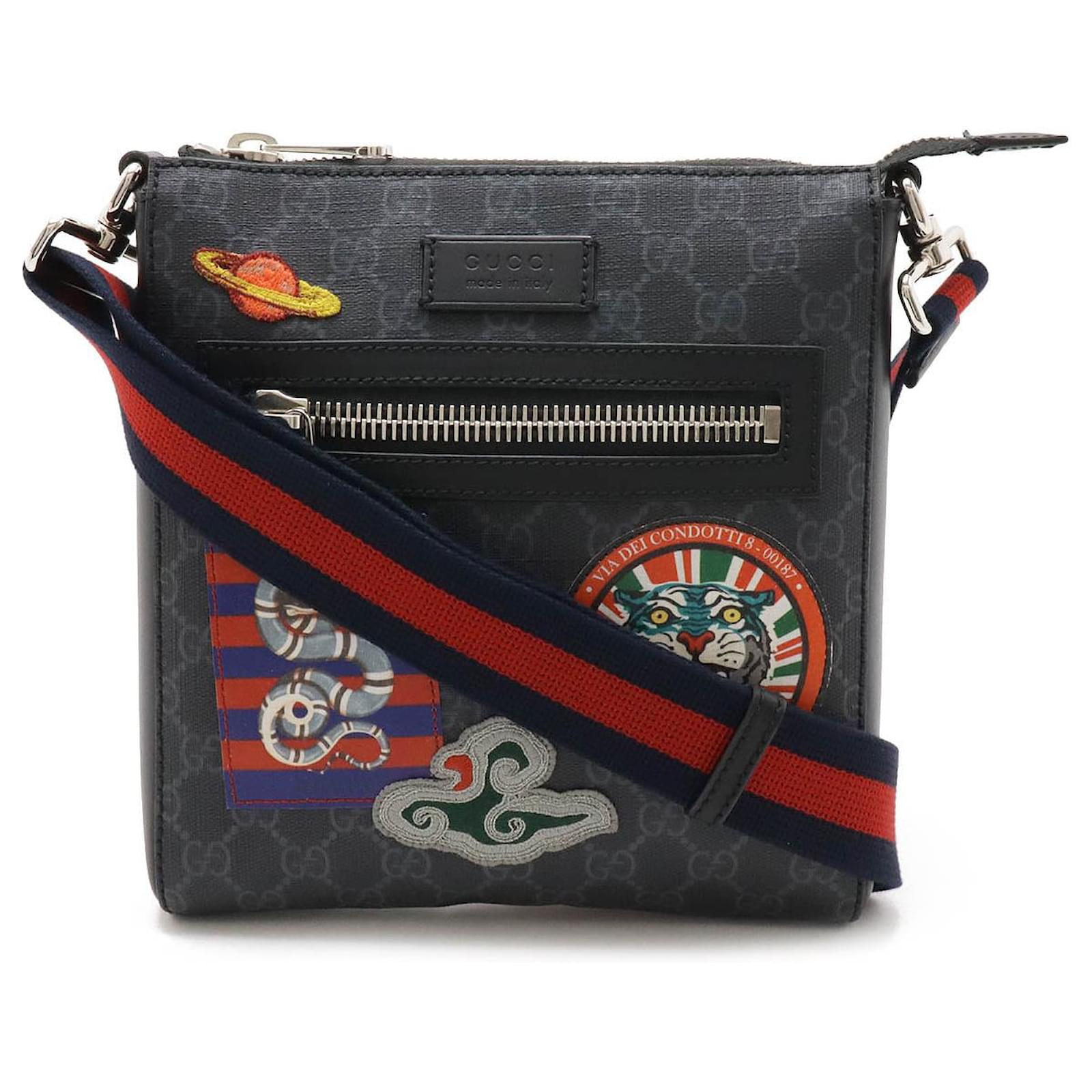 Bolso Mensajero Gucci GG Supreme Serpiente Tigre Negro Lienzo ref