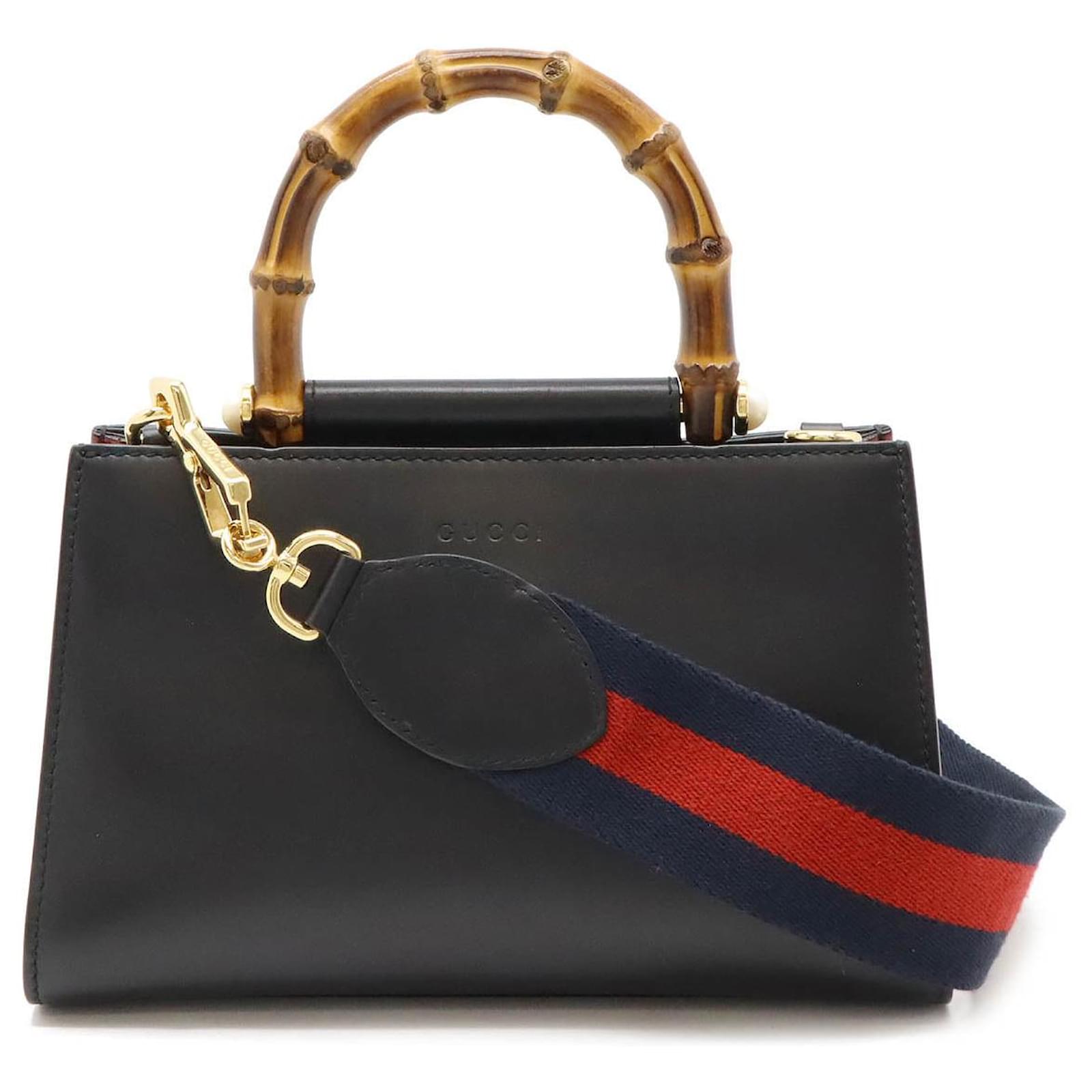 Gucci Bamboo Leather Handbag 2WAY Black Red ref.1786550 - Joli Closet