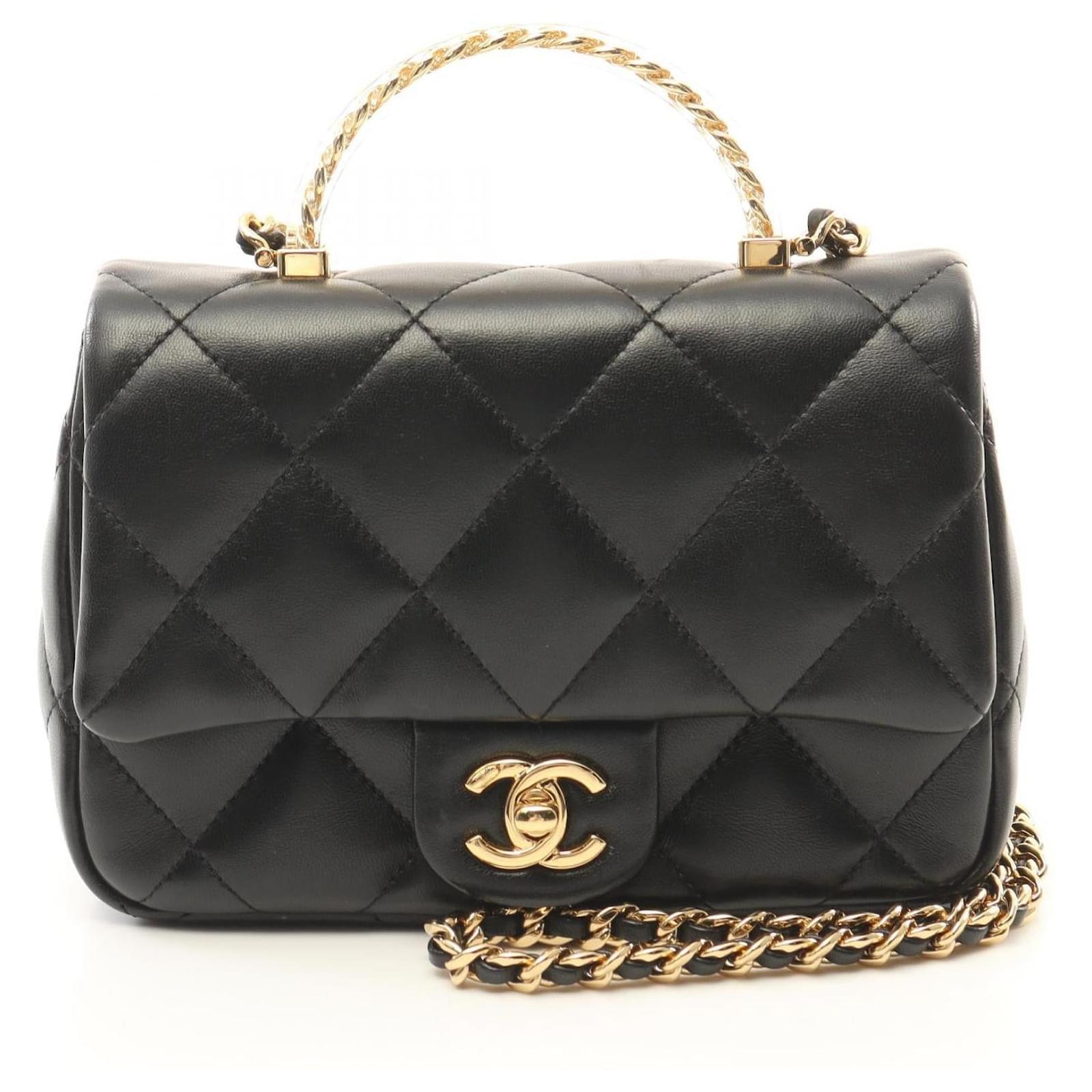 Chanel Lambskin Top Handle Shoulder Bag Black Leather ref
