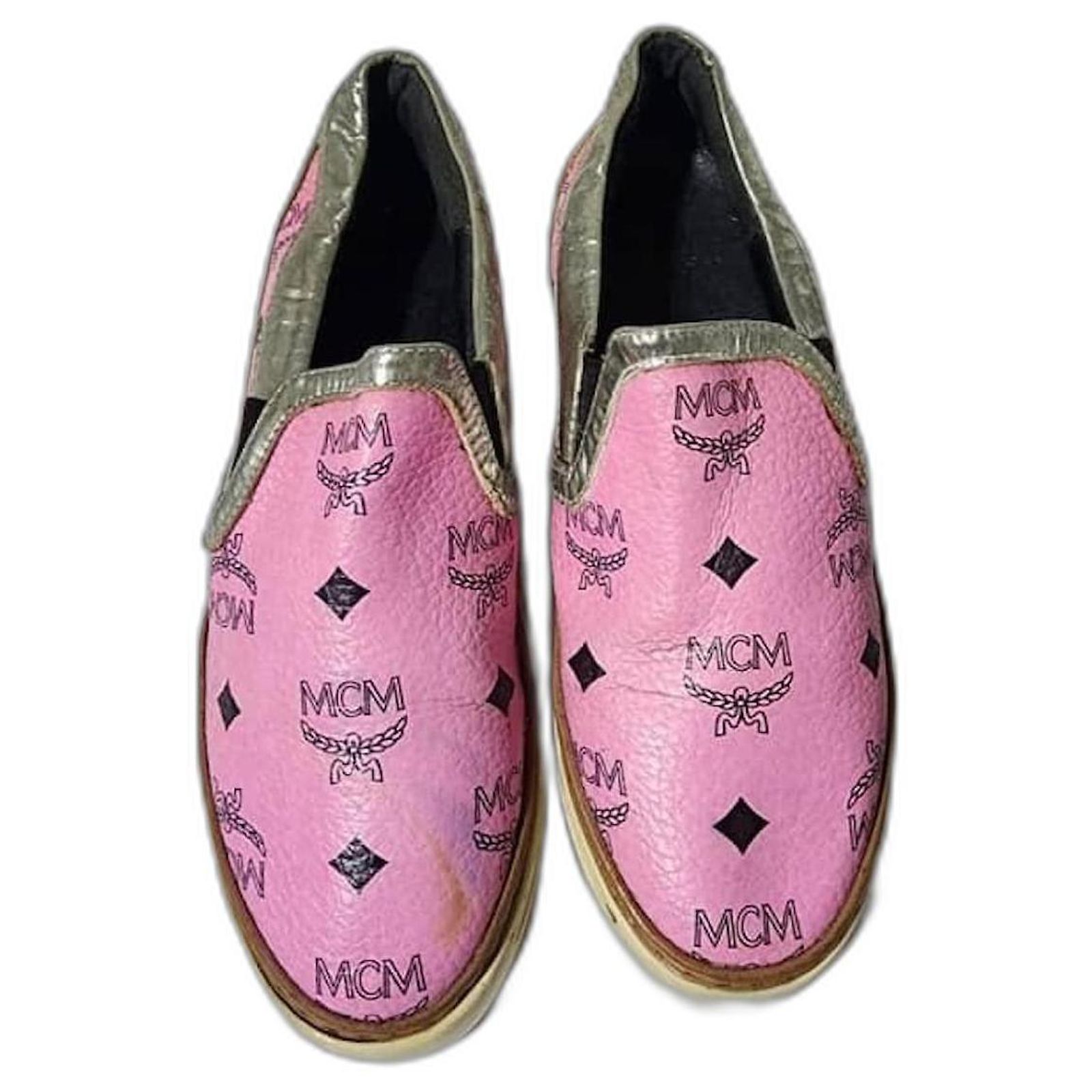 MCM Visetos Logo Slip-On Sneakers Pink Size 36 Leather ref 