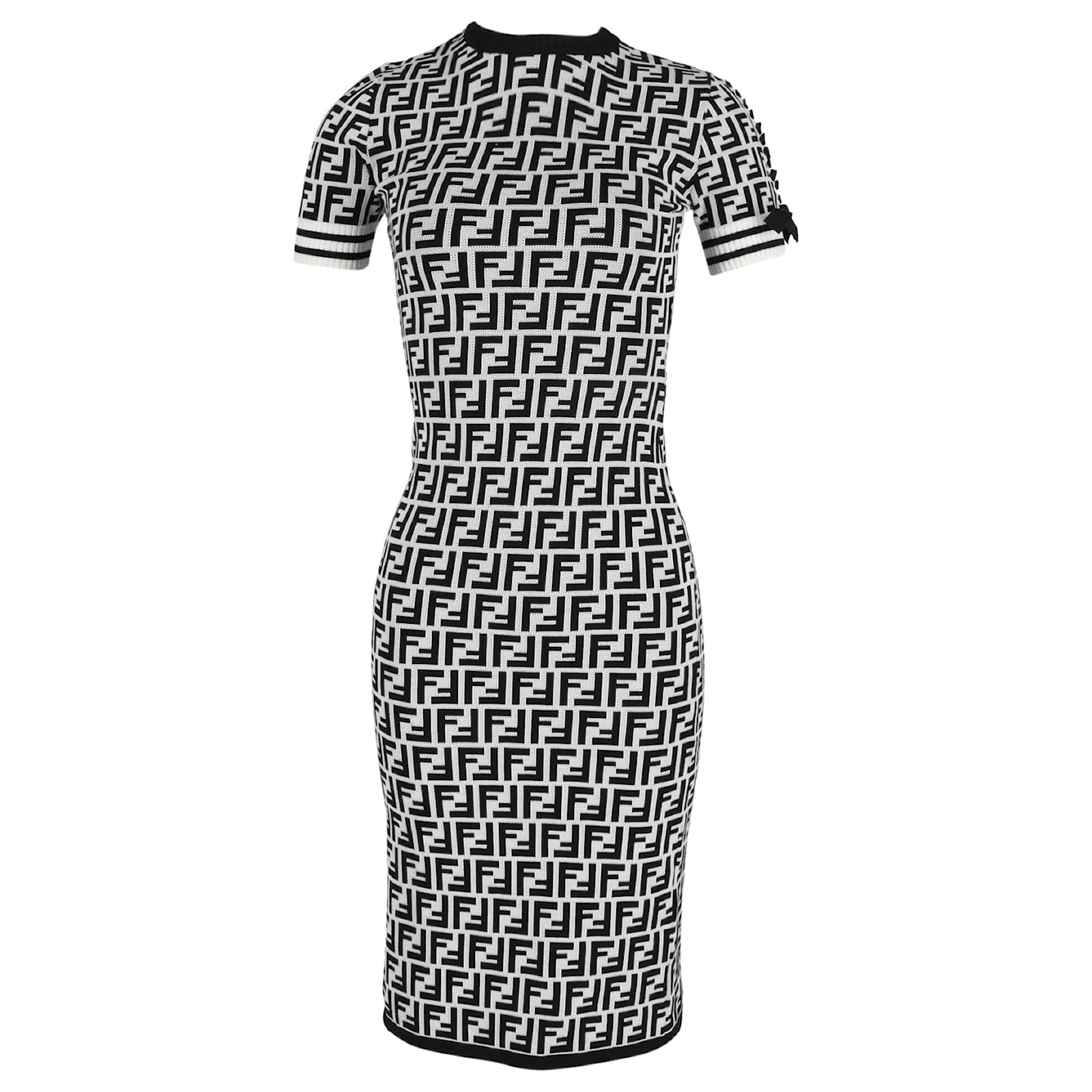 Midi Dresses Fendi Dress Black And White Fendi Zucca Printed Midi