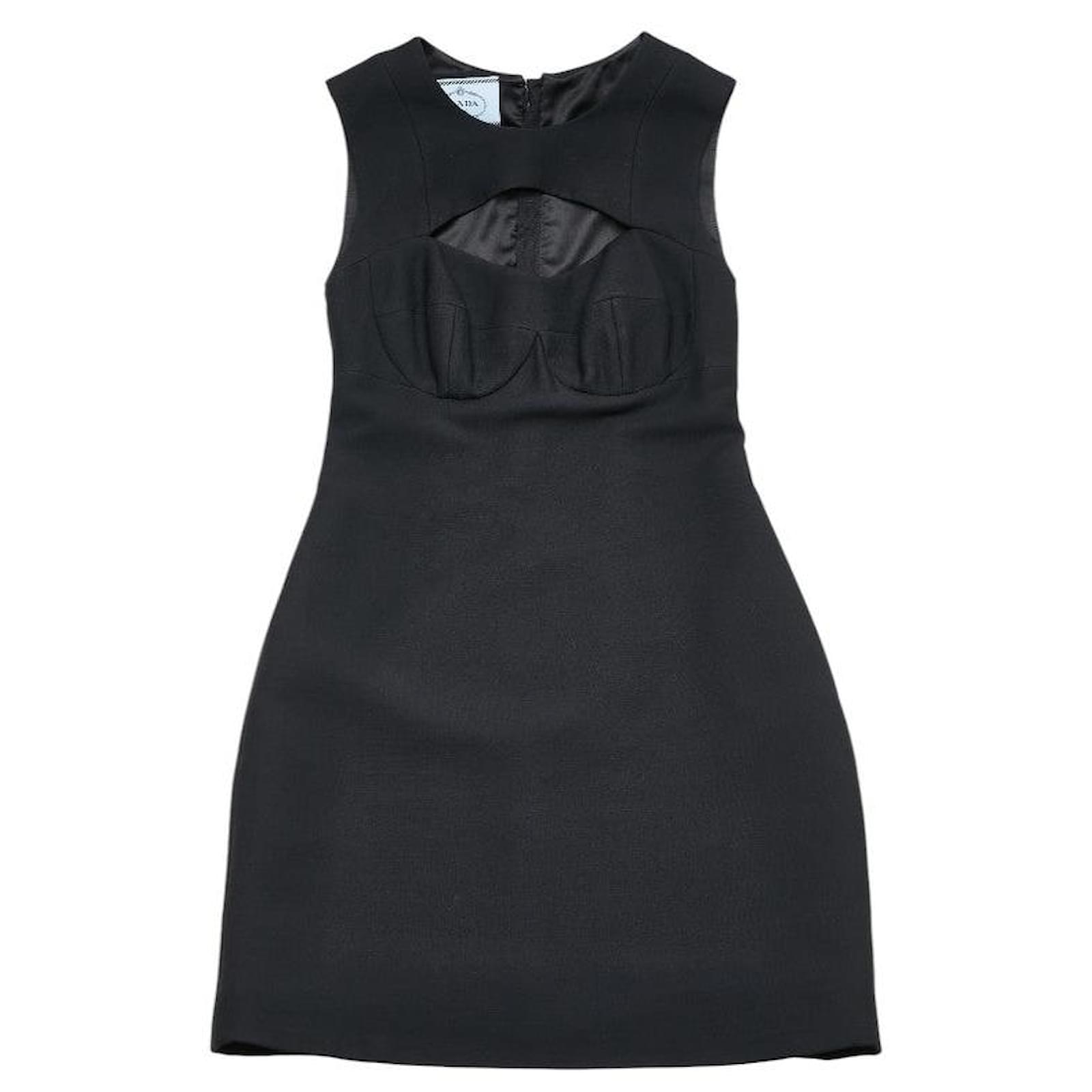 prada cut out dress Prada 1990s Black Cutout Patent Trim Dress