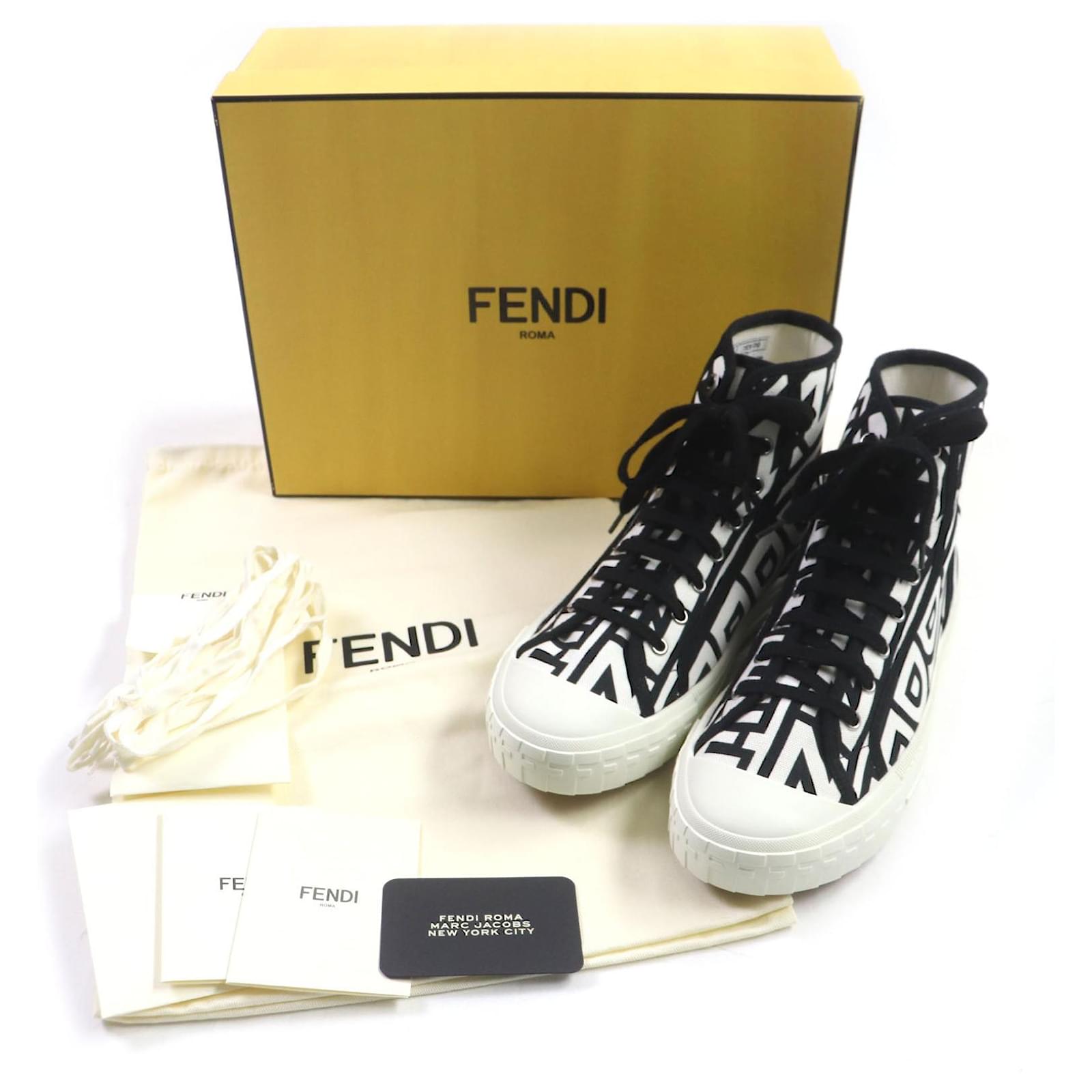 Fendi Marc Jacobs Canvas High Cut Sneakers Black White Cloth ref