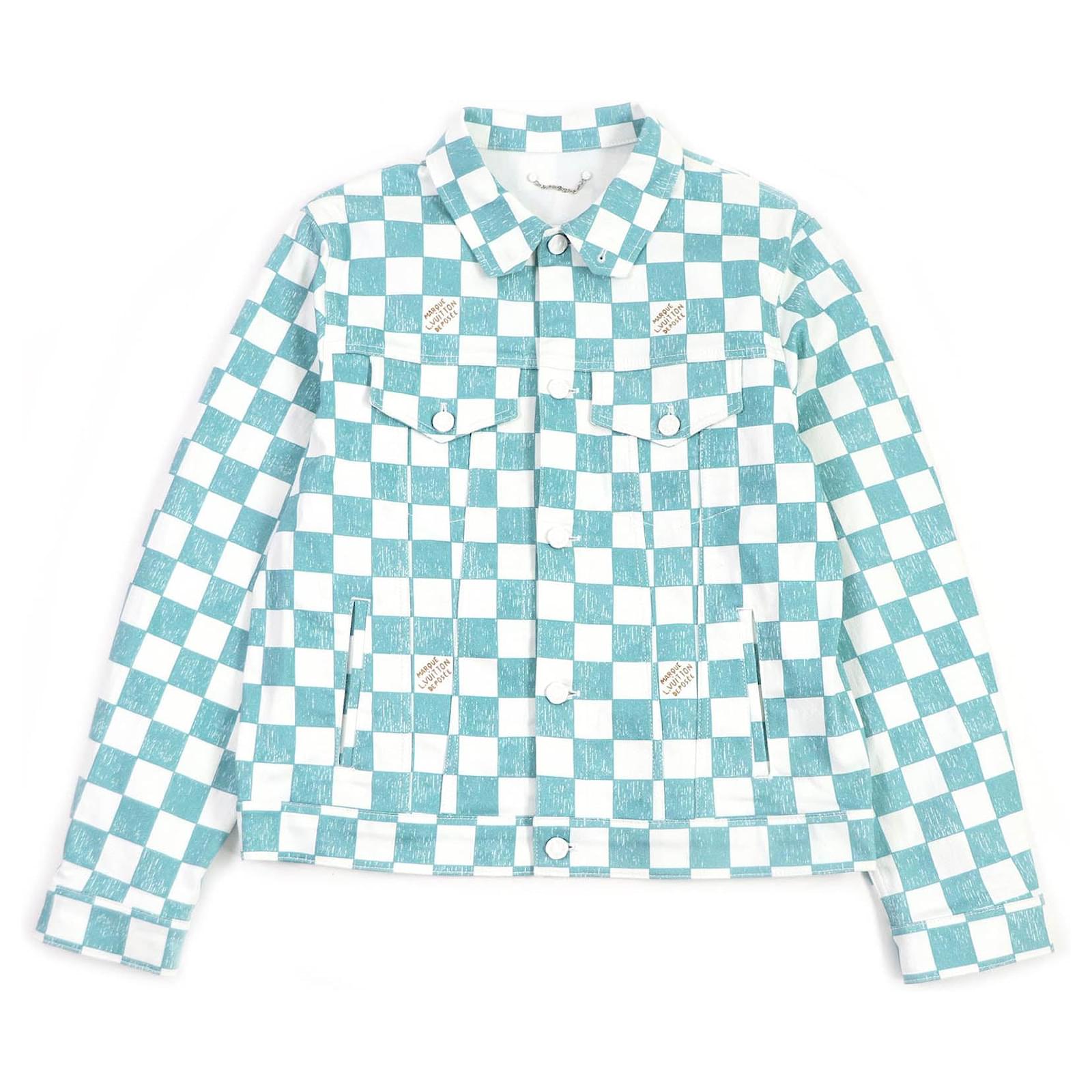 Veste Trucker en Denim Damier Louis Vuitton Blanc Bleu Coton ref
