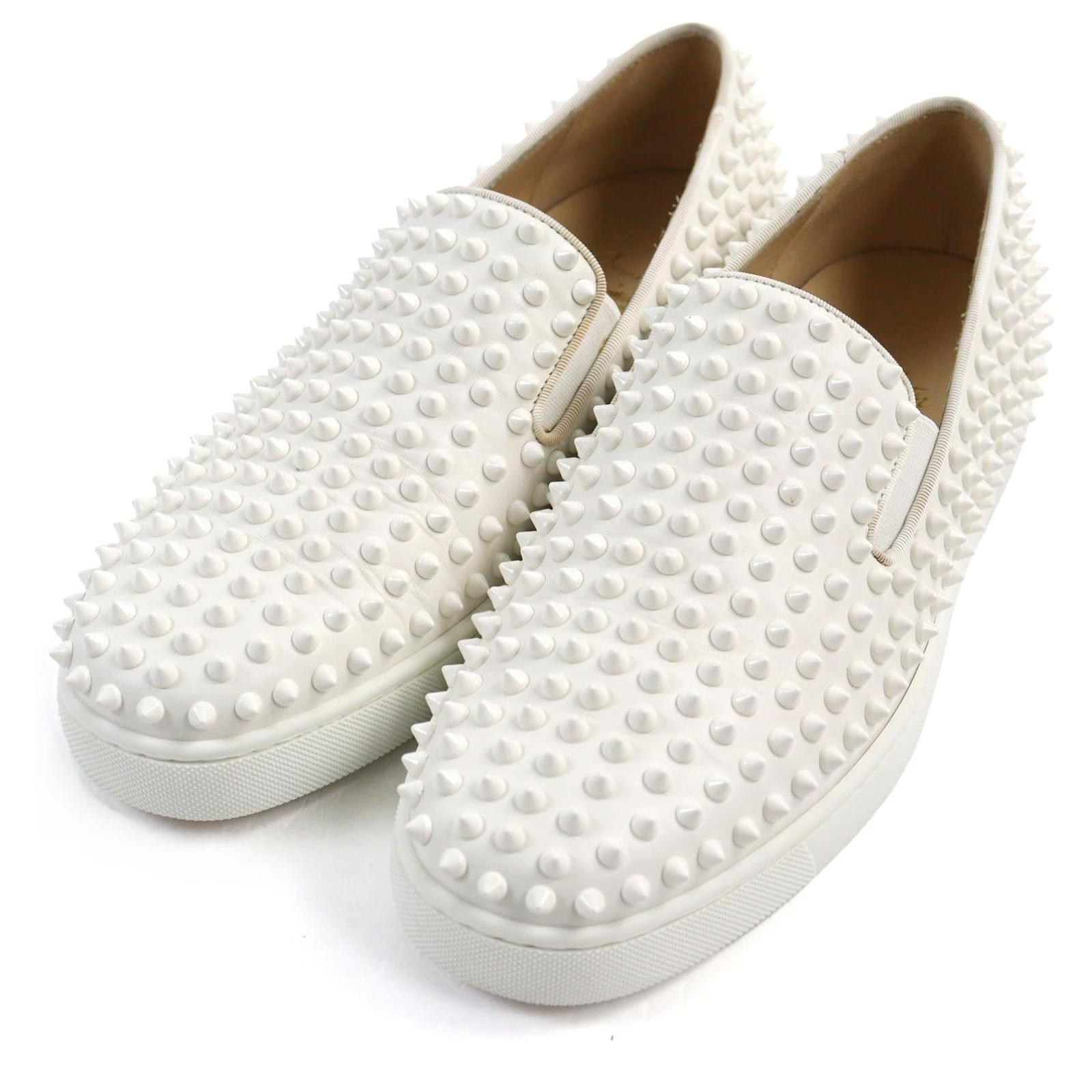 Christian Louboutin Spike Studs Leather Slip-on Shoes White