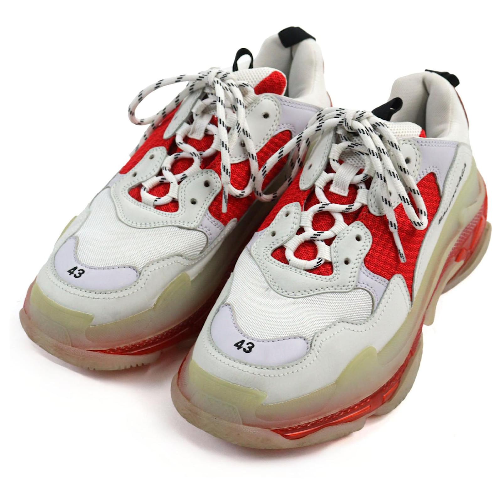 Zapatillas de cuero Balenciaga Triple S blancas y rojas ref.1810292 Joli Closet