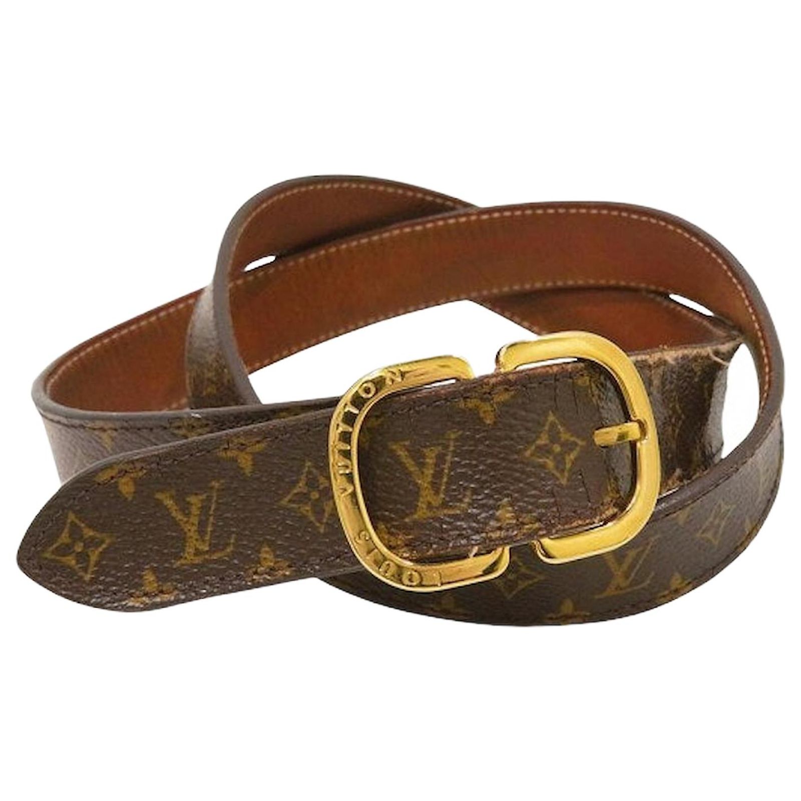 Louis Vuitton Monogram Mini Belt M9584 Brown Canvas Gold Buckle 80/32 Women Louis Vuitton Monogram Ceinture Belt Gold Buckle 80 32  main image 2