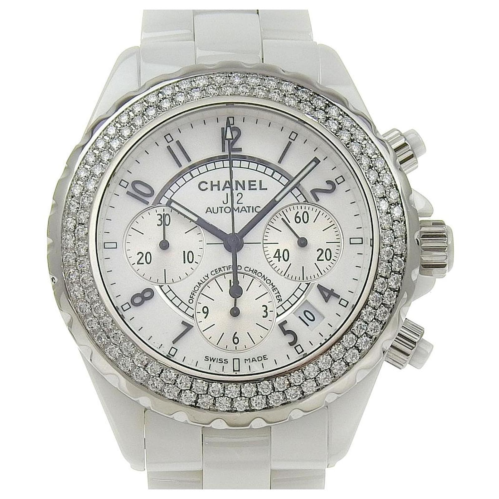 Reloj Chanel J12 de cerámica blanca con diamantes automático H1008