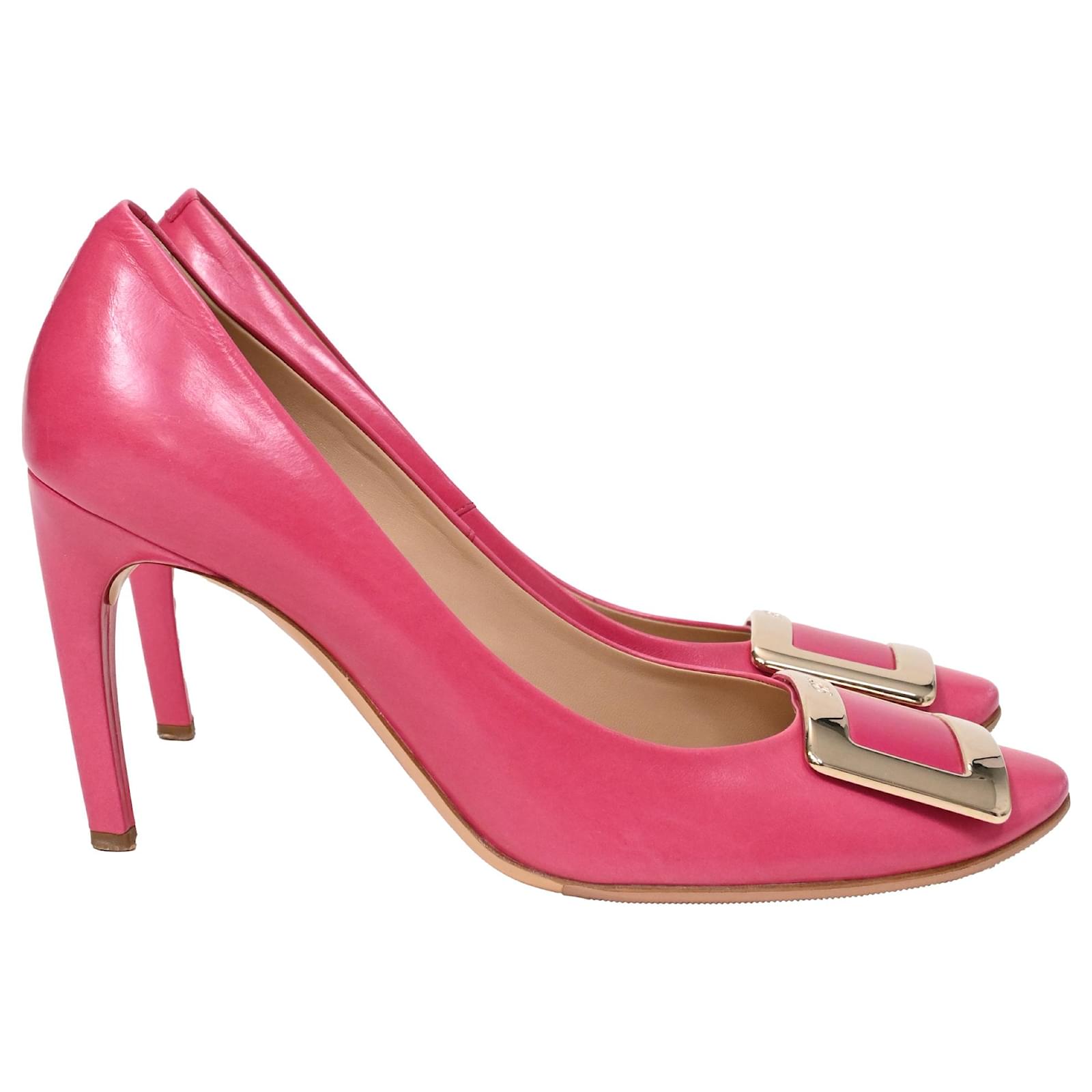 ◆Roger Vivier 最新作◆Trompette ニット パンプス/Pink◆ Roger Vivier Trompette Buckle Detail Pumps in Pink Calfskin