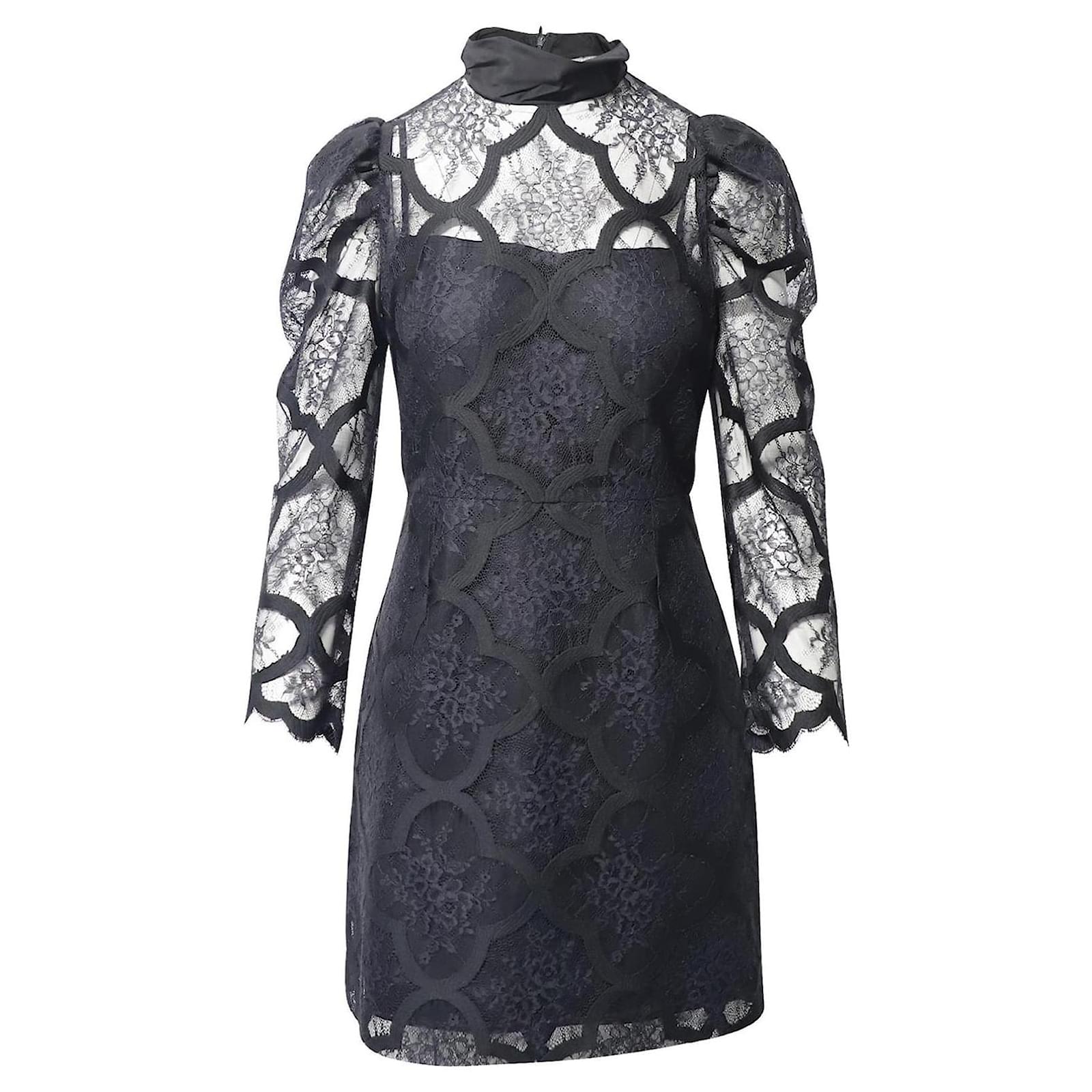 Sandro Paris Heart Lace Dress High Collar Black Silk Polyester Polyamide  ref.1817475 - Joli Closet