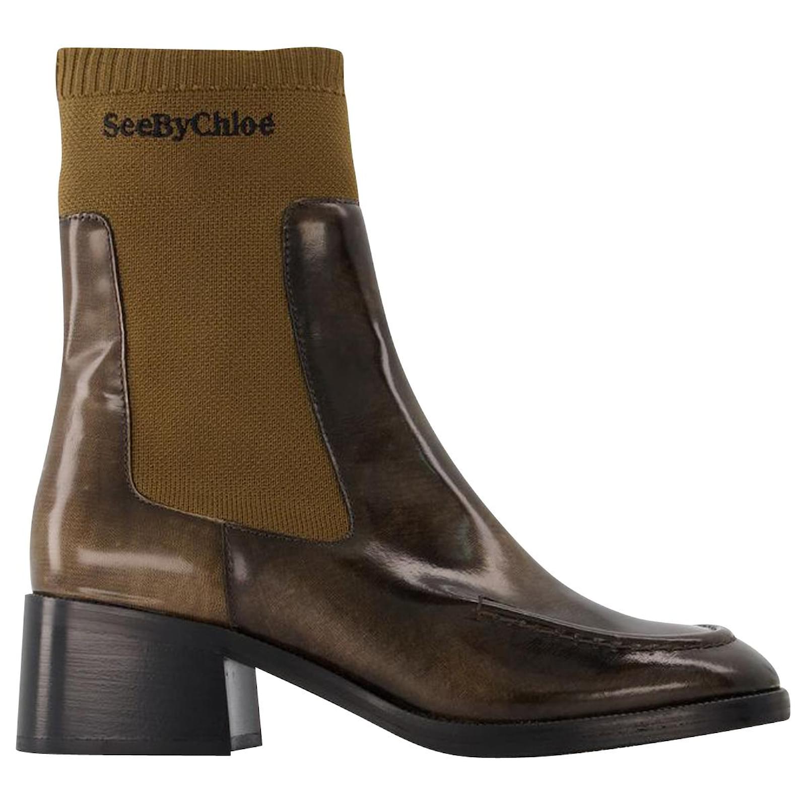 【関税込み】Mallory Boots in Brown Leather/Fabric See by Chloé Mallory Leather Combat Boots | Saks Fifth Avenue